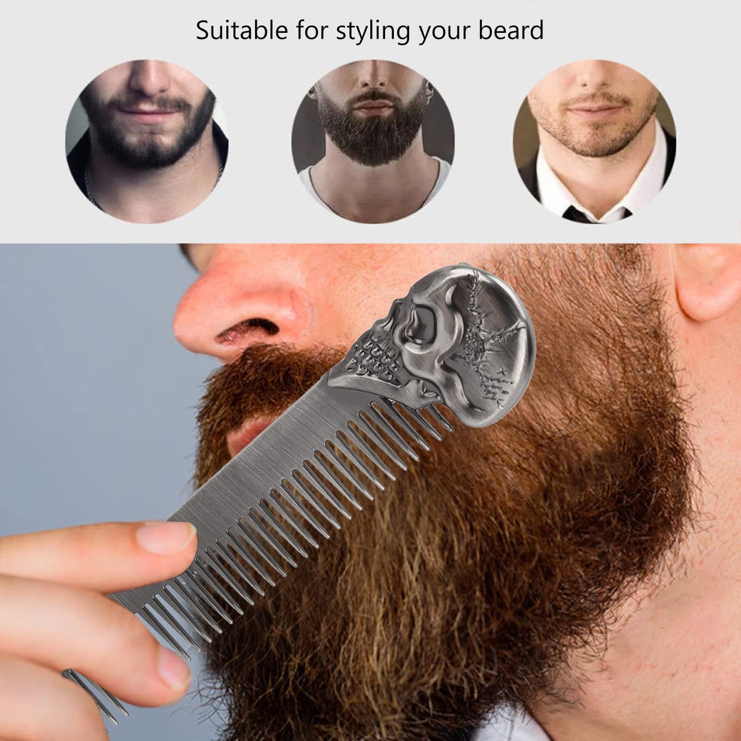 Haosie Pocket Beard Comb, 5.79in Skull Pattern Hair Comb for Men, Smooth Oil Hair Styling Travel Comb for Hair Beard Home Salon