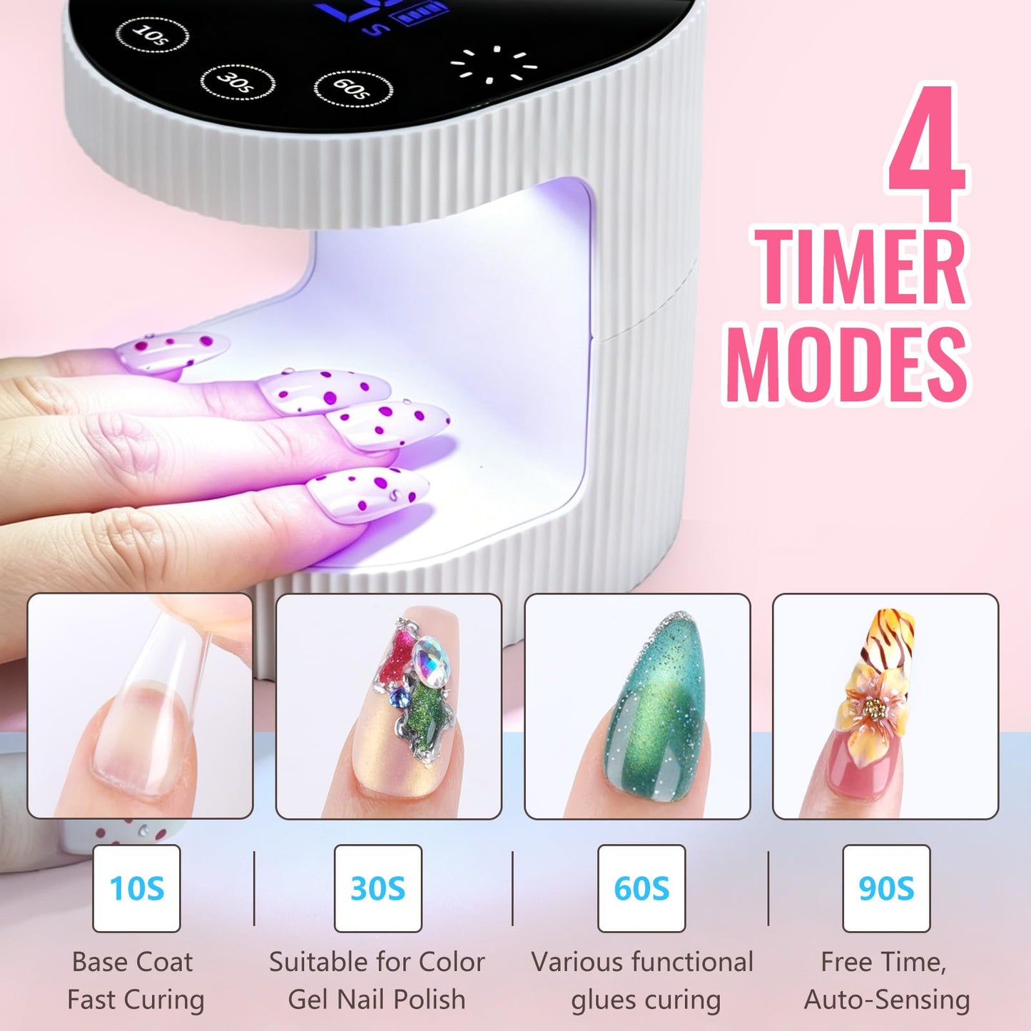MEKK Cordless Mini UV Light for Gel Nails - 24W Rechargeable Mini UV LED Nail Lamp with Touch Control & Auto Sensor,Small Flash Cure Lamp,4 Timers,Portable Nail Light for Tavel & Home Use(White)