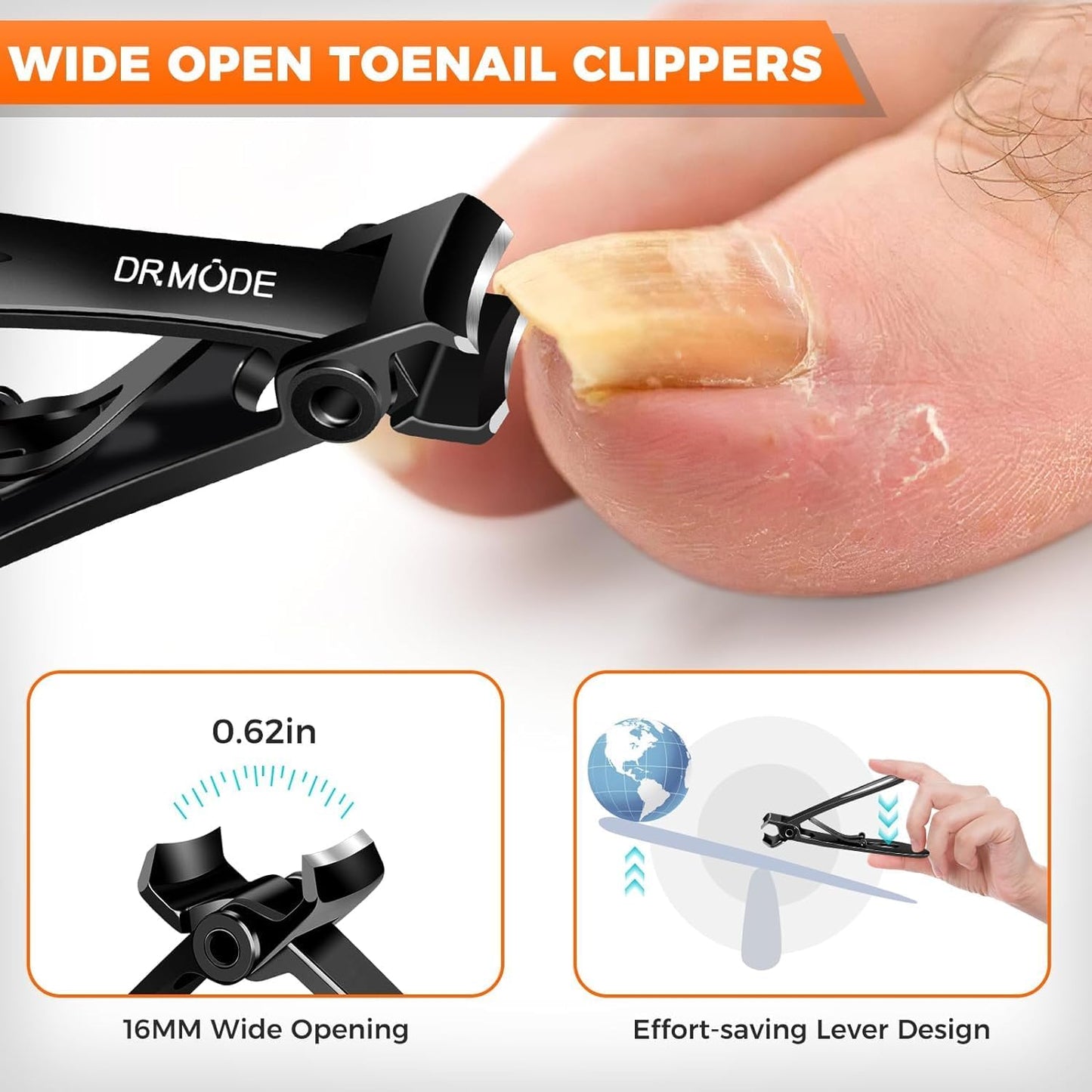 Toenail Clippers for Thick Toenails - Angled Long Handle Design for Seniors | Heavy Duty, Wide Jaw Opening, Black