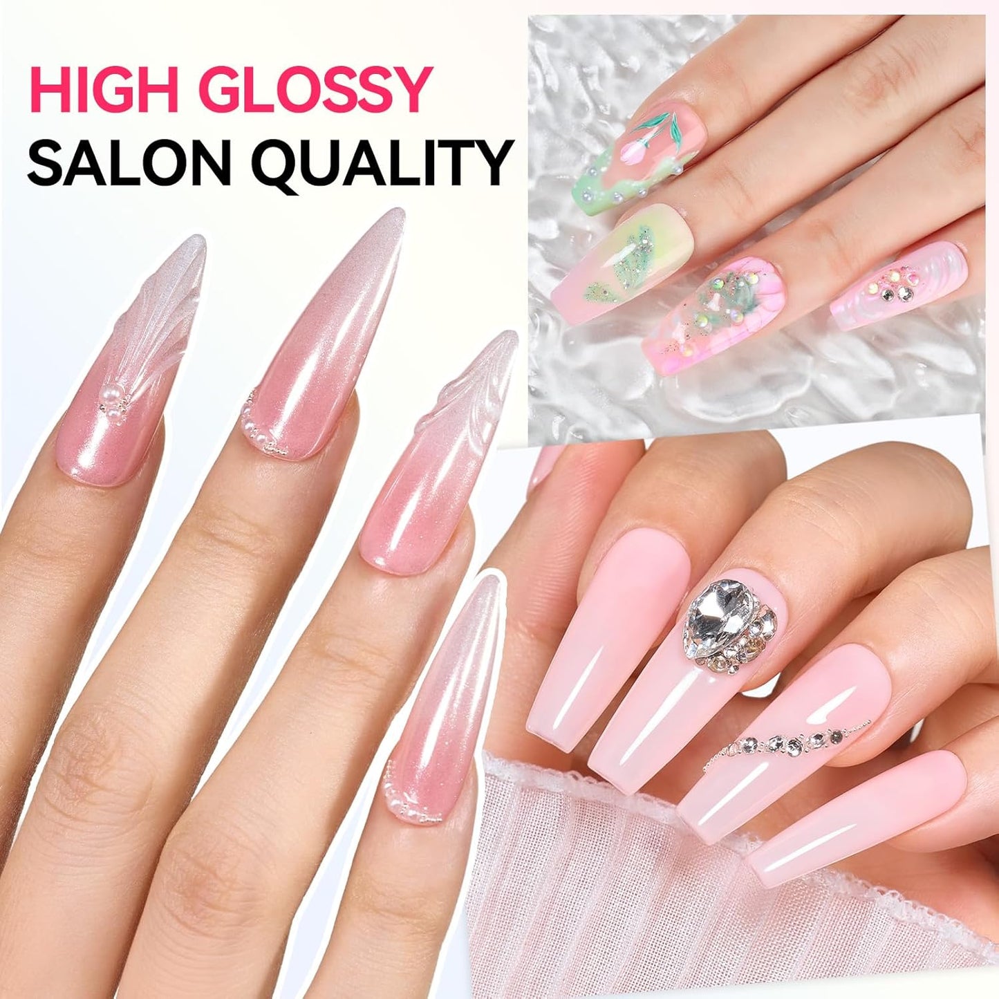 Gel Top Coat - 2 PCS 15ml No Wipe Diamond-Shine Gel Nail Polish | Long-Lasting Clear Formula for Home DIY