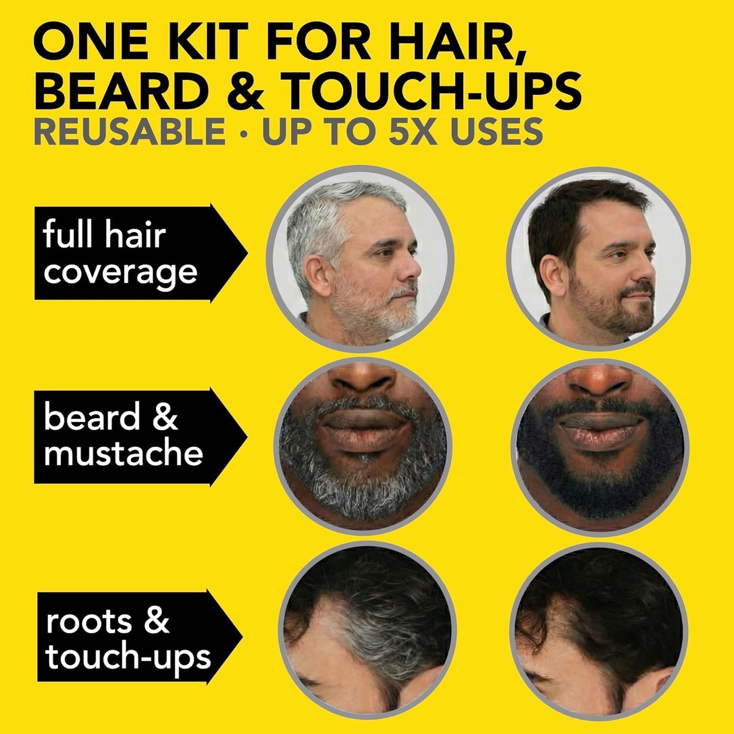 Reusable Hair & Beard Dye for Men - Medium Brown | Natural Gray Coverage, No-Drip Cream, Up to 5 Uses