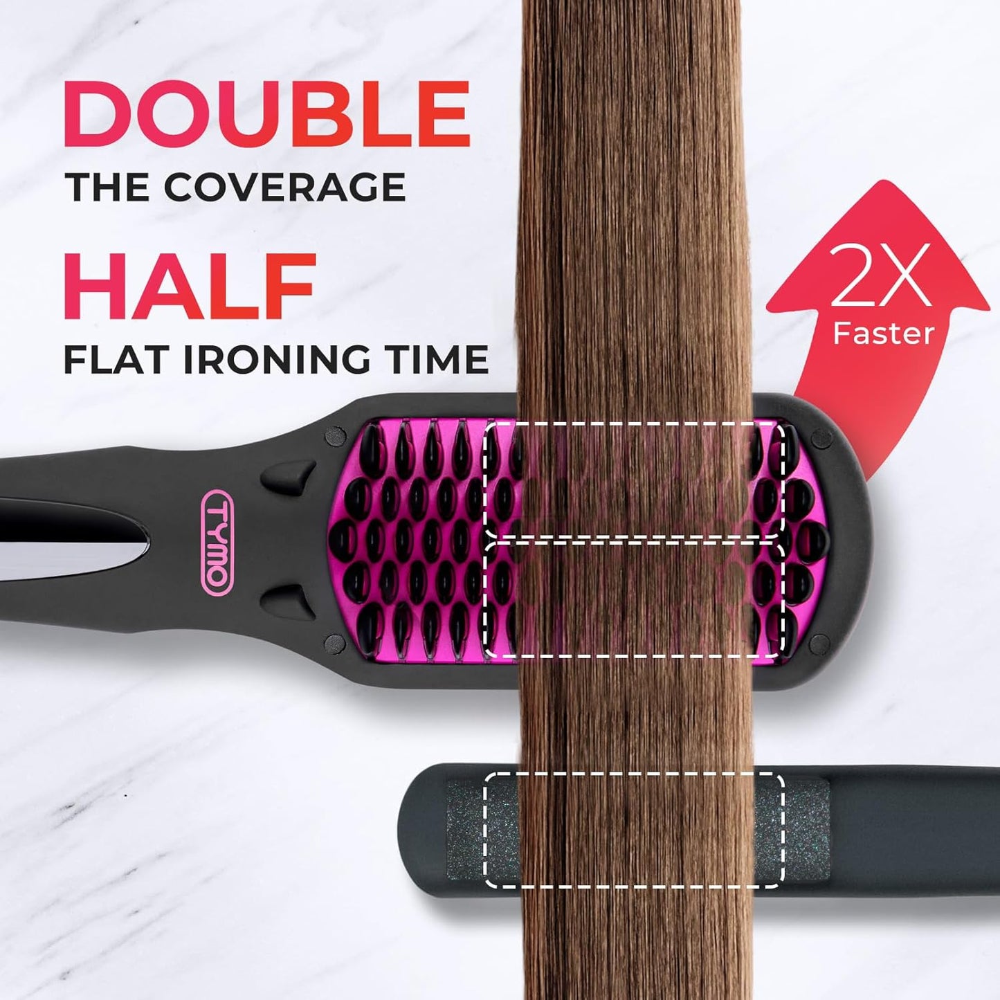 Tymo Ionic Hair Straightener Brush - One-Step Frizz-Free Styling, 16 Temp Settings, LCD Display | Dual Voltage Hot Comb