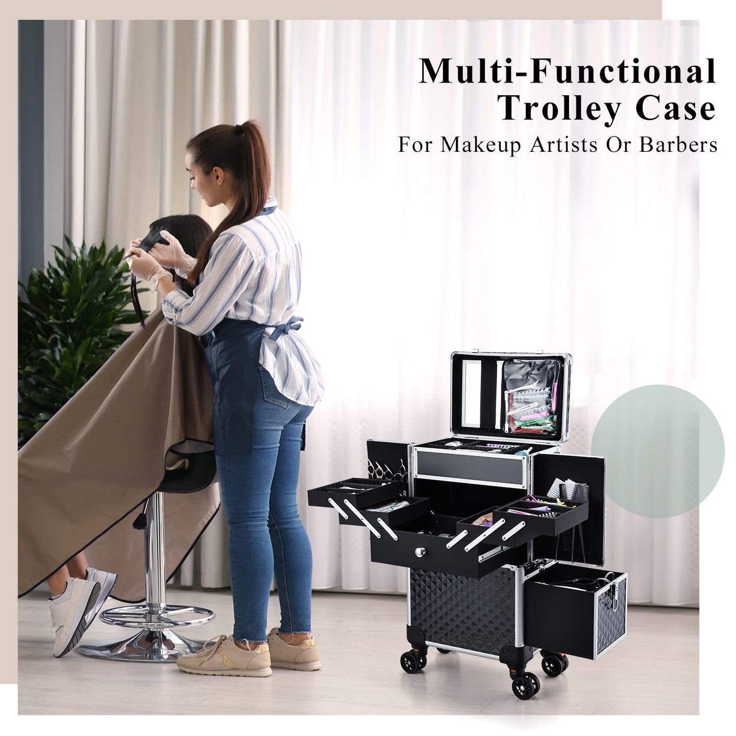Adazzo Professional Makeup Train Case Extendable Cosmetology Case on wheels