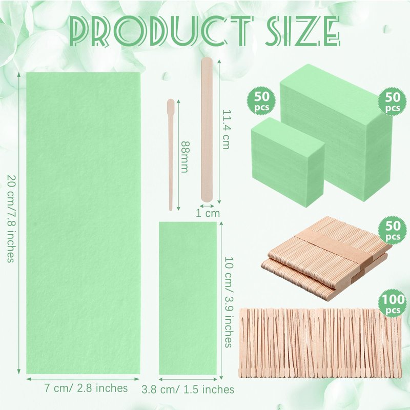 Yaomiao 250 Pieces Wax Strips Kit Includes Waxing Strips and Wooden Smooth Wax Applicator Sticks for Women Men Body Skin Hair Removal(Green)