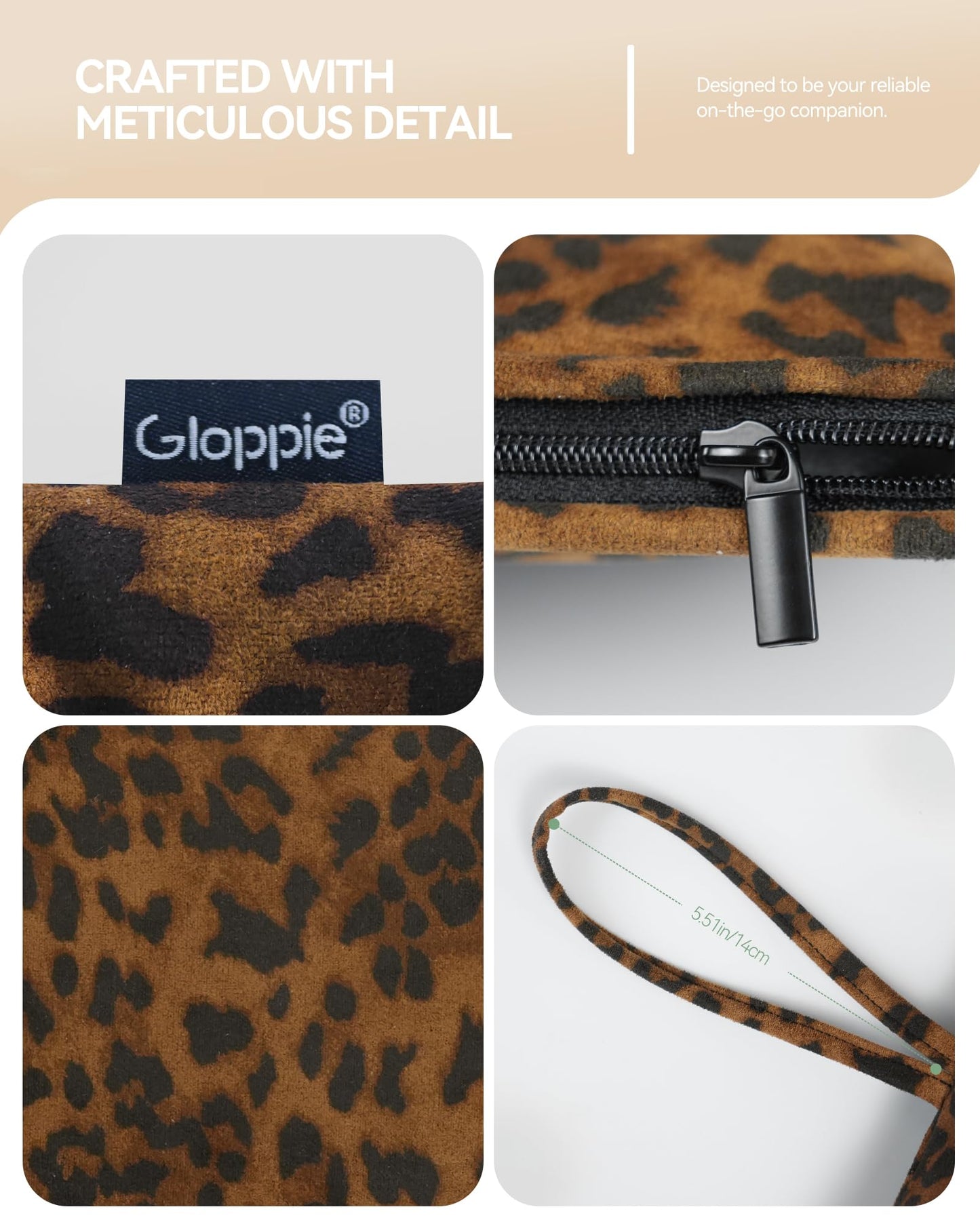 Gloppie Leopard Small Makeup Bag for Purse Wristlet Cosmetic Bag for Women