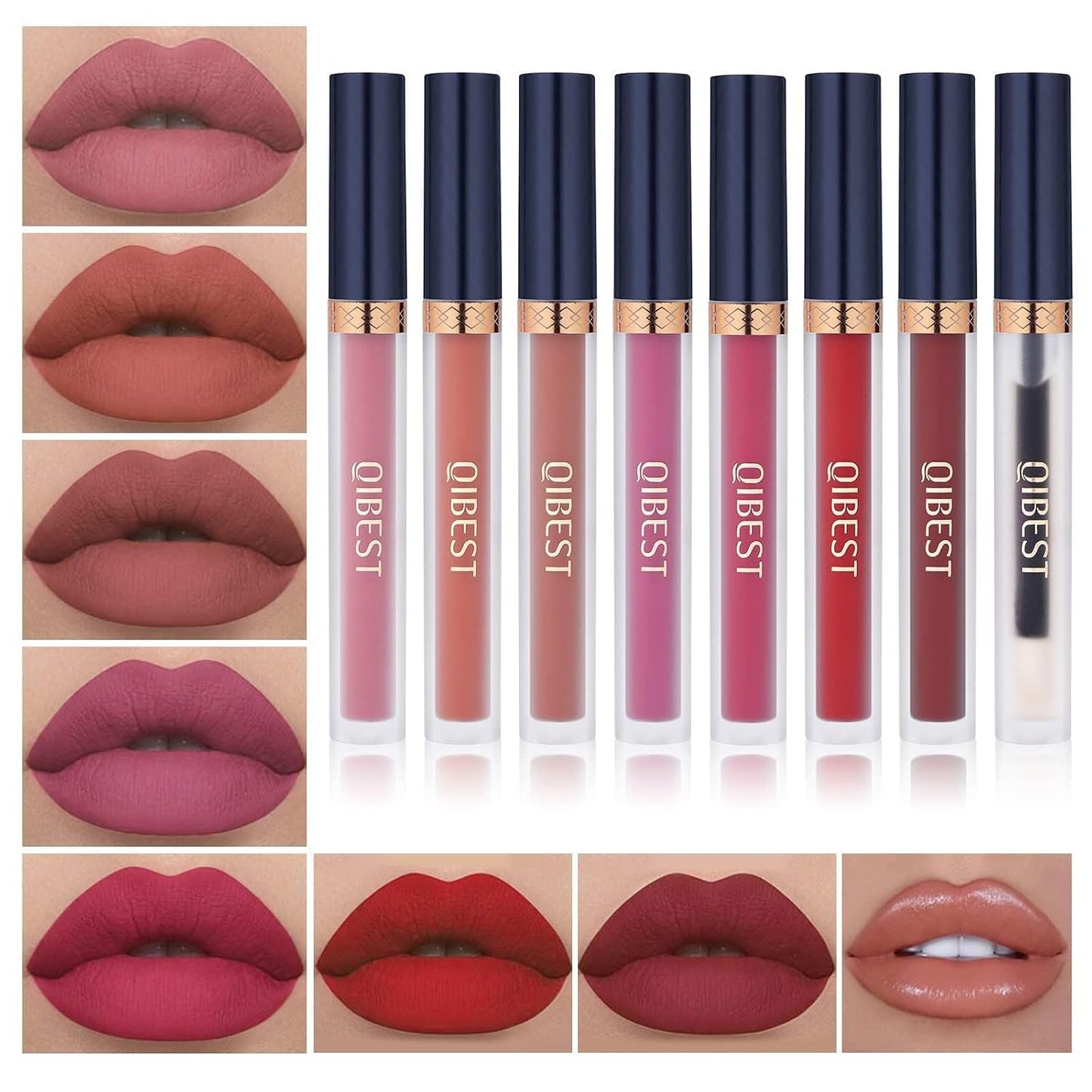 Matte Liquid Lipstick Set - 7 Pigmented Long-Lasting Shades + Lip Plumper | Velvet Waterproof Makeup Gift for Women