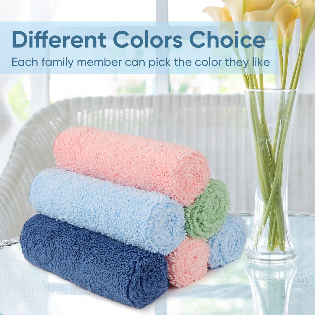 Quick Drying Face Towels - Super Absorbent Wash Cloths for Body & Face | Pink, Light Blue, Green, Navy Blue