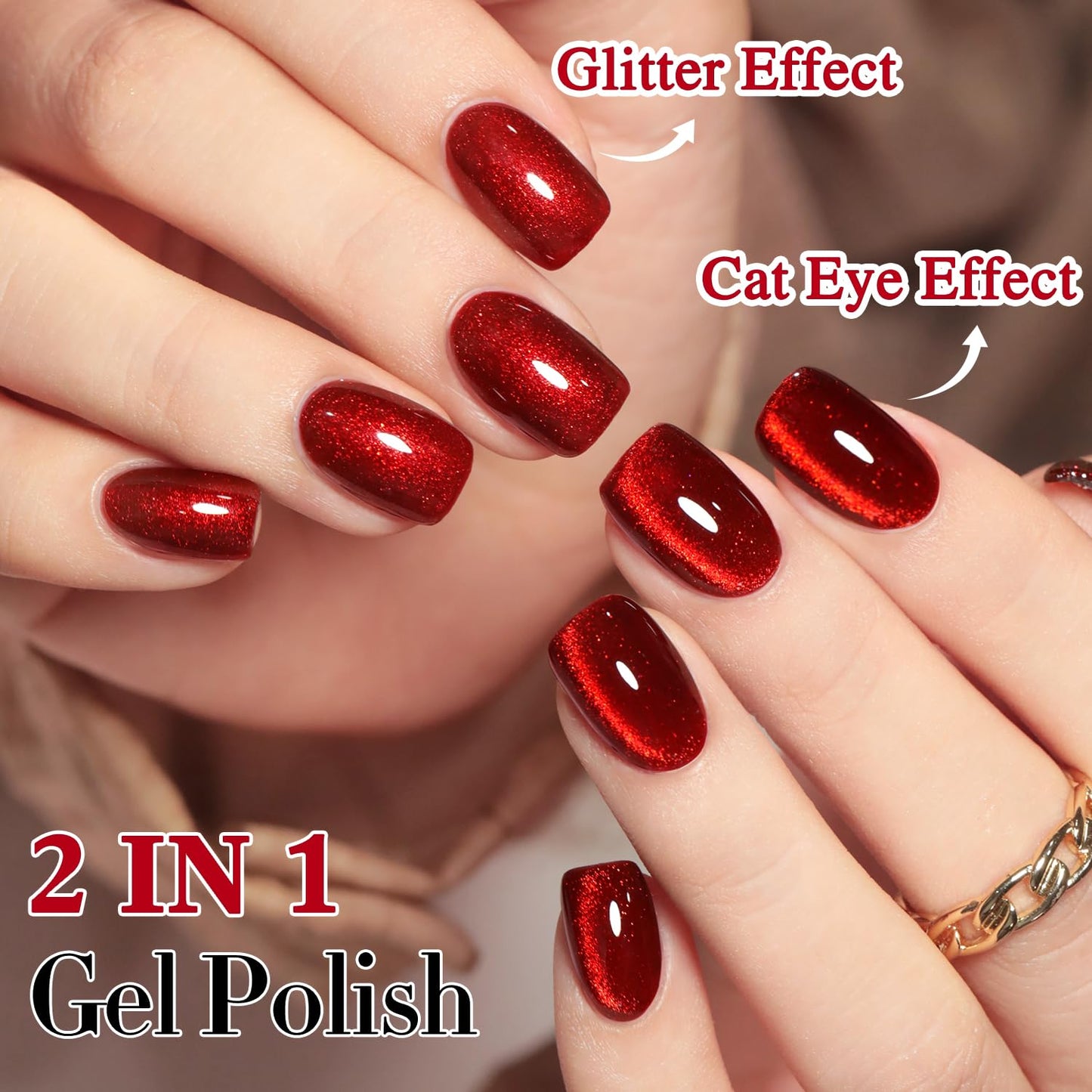 Double Rhythm 0.5 OZ Cat Eye Gel Polish with Magnet 15ML Holographic Glitter Shimmer Translucent Jelly Color Magnetic Nail Polish Salon DIY at Home