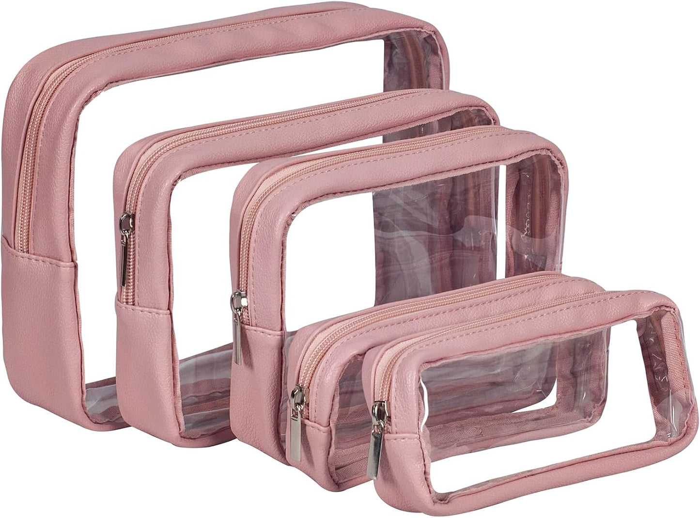 TSA Approved 5-Piece Diaper Bag Organizer Set - Clear Waterproof TPU Travel Packing Cubes for Baby (Pink Leather)