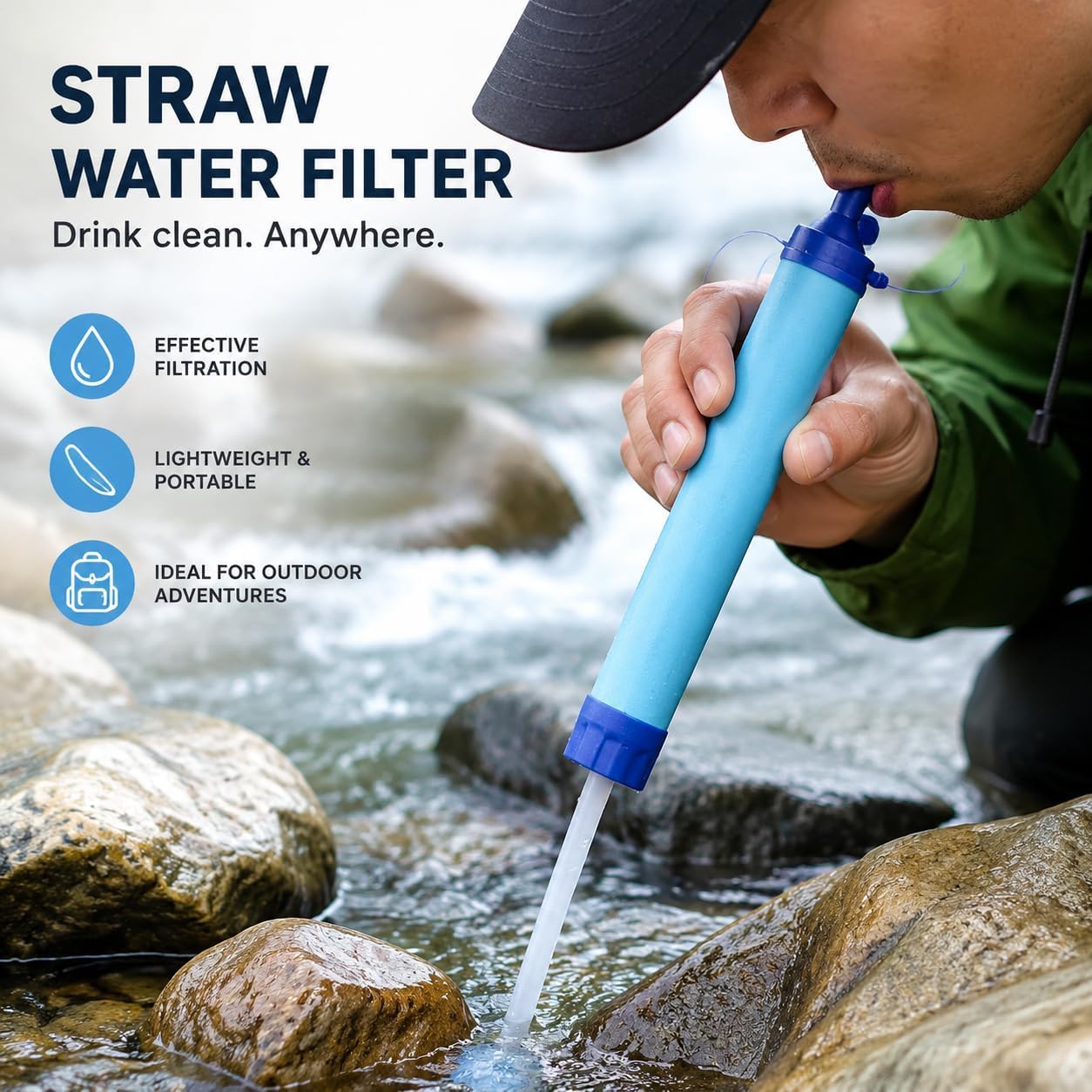 Portable Water Filter Straw - Compact Purifier with Extension Tube | Ideal for Hiking, Camping, and Emergency Preparedness
