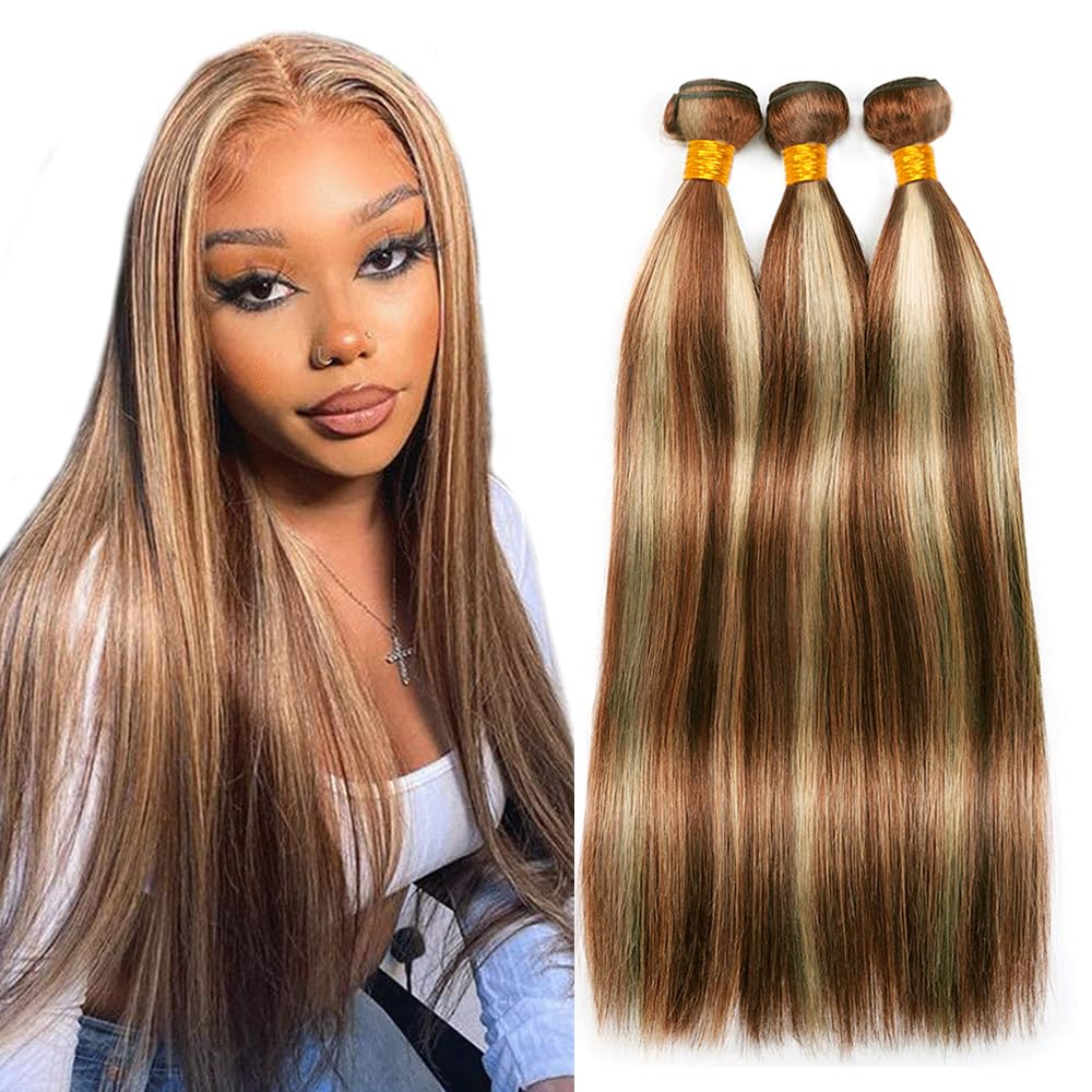 P30613 Blonde Bundles Human Hair #30 Brown Straight Bundles 18 20 22 Inch Unprocessed Peruvian Remy Highlight Straight Bundle Hair Extensions