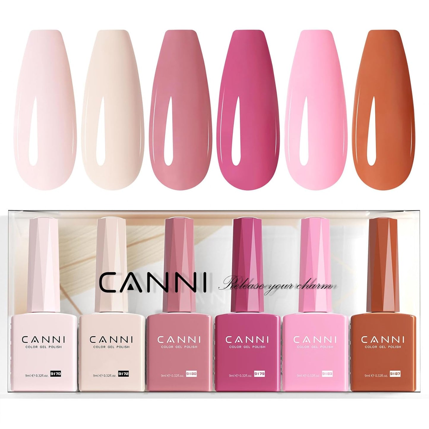 CANNI Gel Nail Polish Set - 6 Pcs 9ml Glitter & Solid Colors | Christmas & New Year's DIY Kit for Home Use