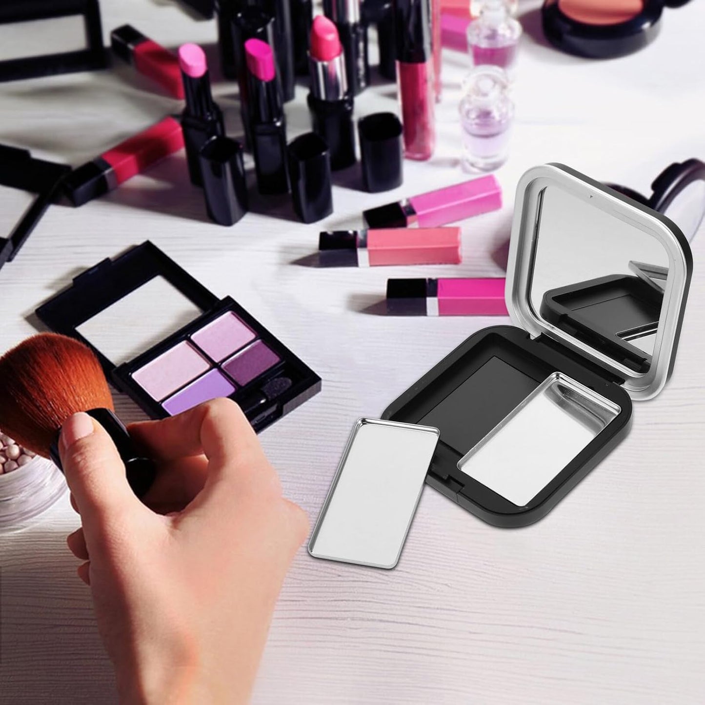 Magnetic Empty Eyeshadow Palettes - 2 Pcs Refillable DIY Makeup Storage Case | Portable with Mirror