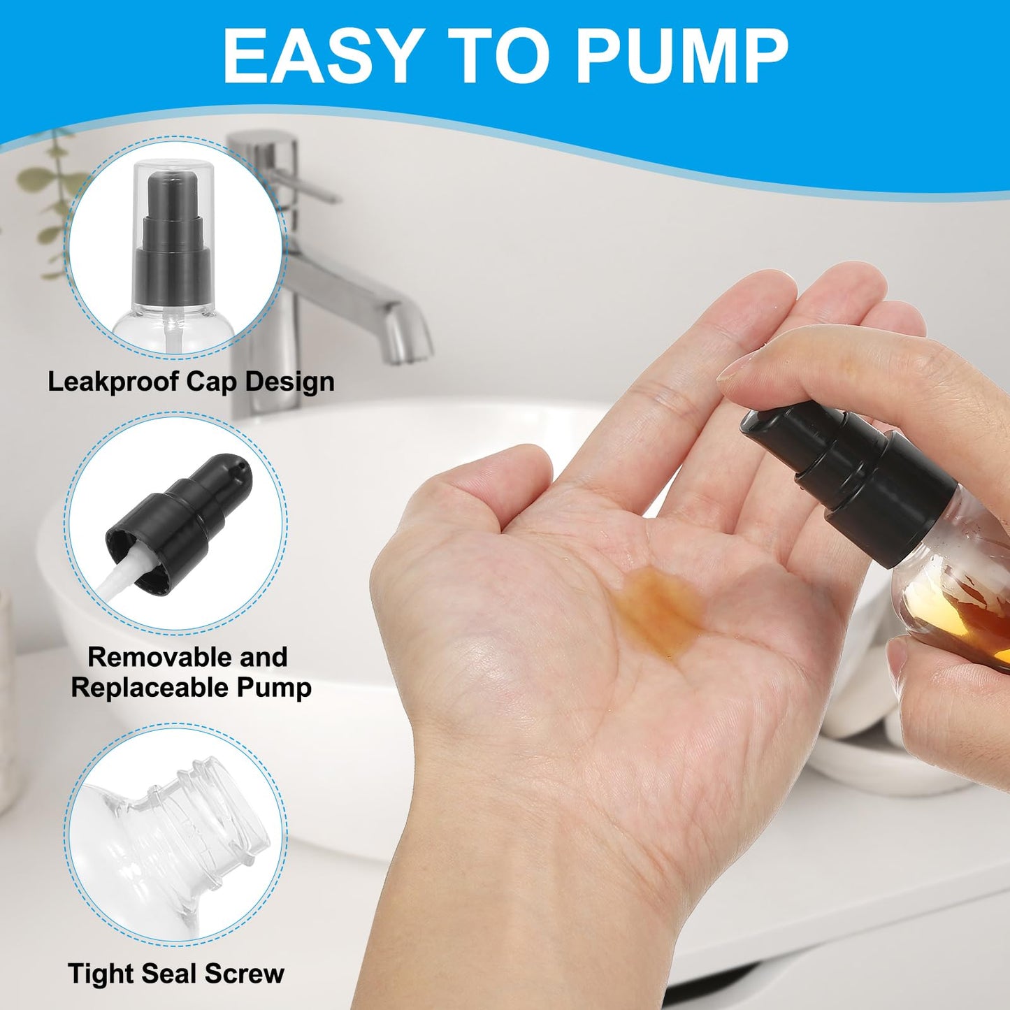 PATIKIL Travel Pump Bottles, 6 Pcs 3.4Oz(100ml) Leak Proof Refillable Empty Dispenser Container Squeeze Bottle with Pump for Shampoo Toiletries Lotion Cream, Clear