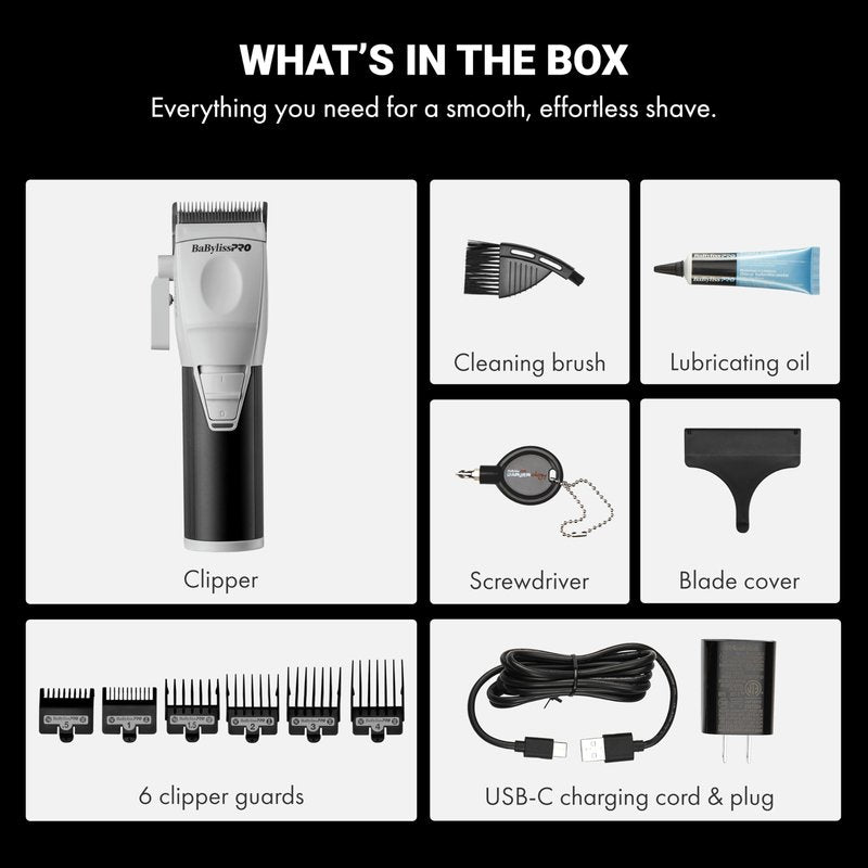 BaBylissPRO COREFX Professional Hair Clippers for Men with 6,800 RPM Motor, Cordless Clippers with 6 Guards, Stainless Steel Blade, 2-Hour Runtime