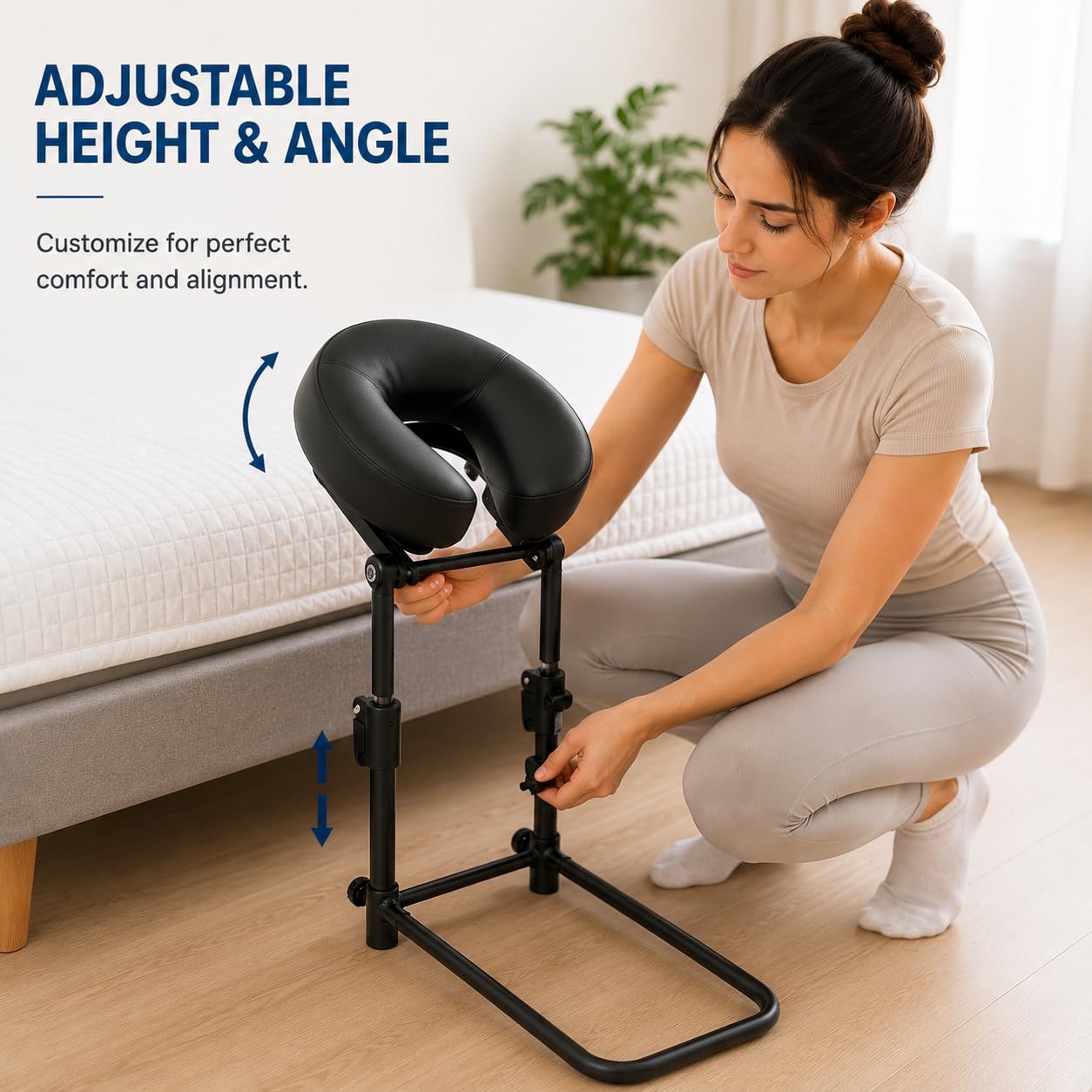 KONOVOLY Massage Headrest for Bed, Massage Home Mattress Top Massage Bed Head Extension Kit, Adjustable Headrest Face Cushion Massage Table at Home, Face Down Pillow After Eye Surgery (Black)