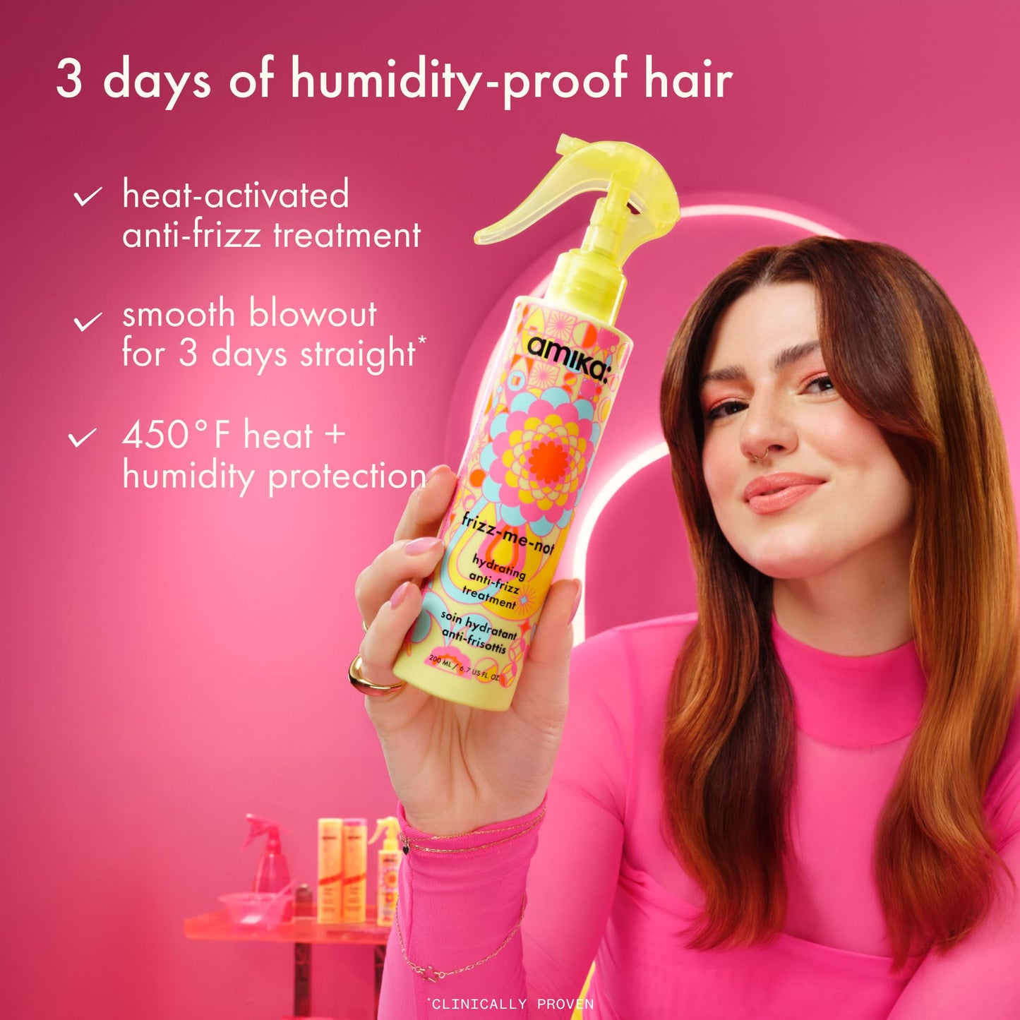 amika frizz-me-not hydrating anti-frizz treatment, 60ml | lightweight hydrating spray for medium to thick coarse hair types 2a-4c, humidity + heat protection, smooth frizz for up to 72 hours