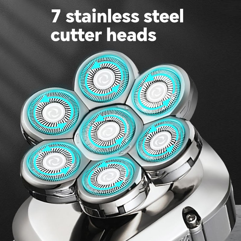 3-in-1 Electric 7D Head Shavers for Bald Men, Dry & Wet Bald Head Shaver, Electric Razor for Men Face, Men‘s Rotary Shaver, Waterproof Grooming Kit, Cordless USB Rechargeable, LED Display