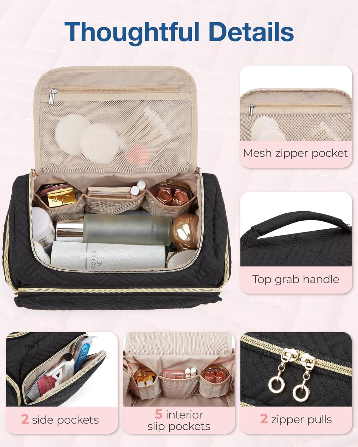 Travel Toiletry Bag for Women - Makeup Organizer with Handle | Full-Sized Cosmetic Bag