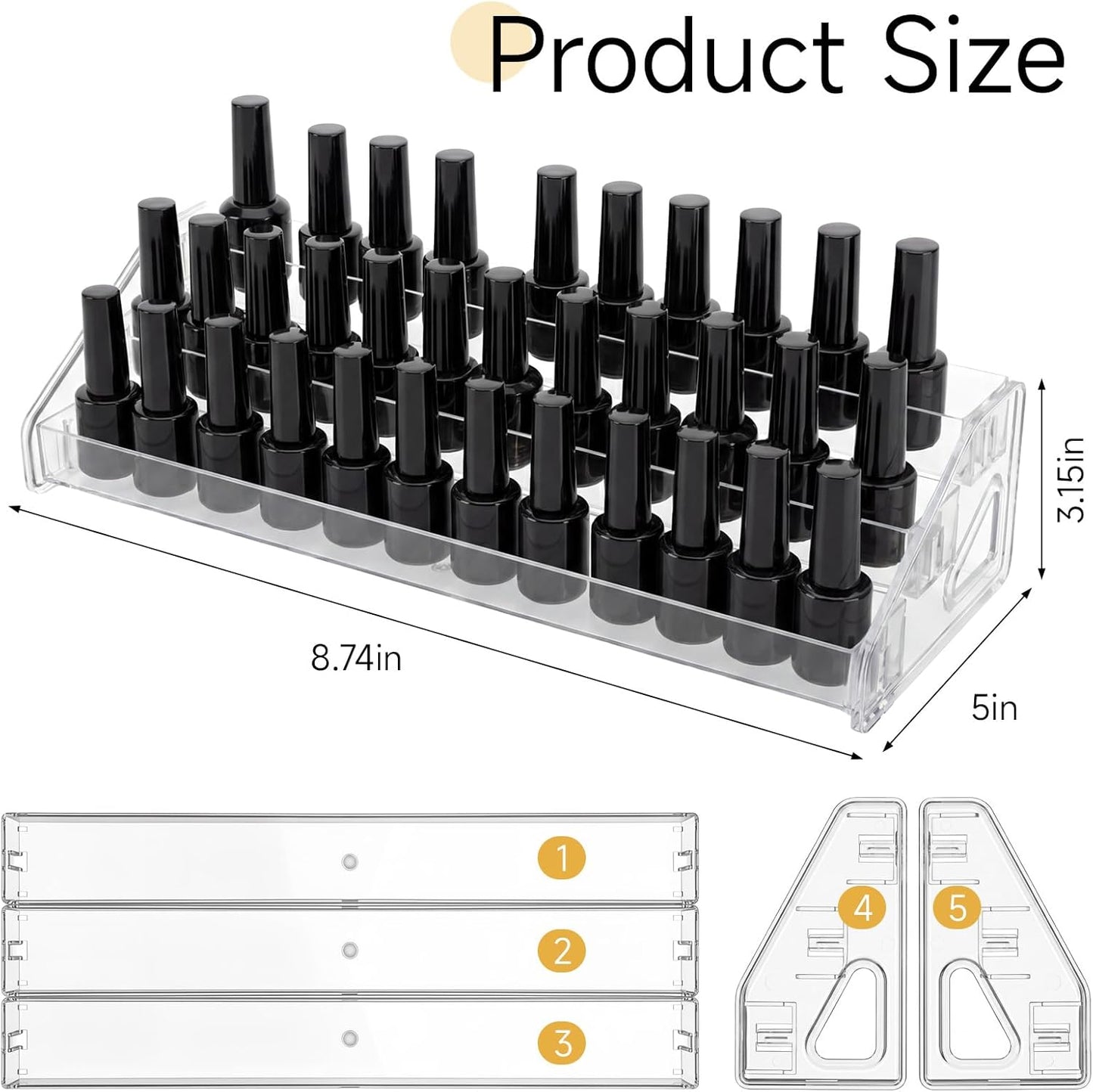 3 Layer Nail Polish Organizer - Clear Multi-Tier Display Stand for Nail Polish, Eyeglasses, Makeup & More