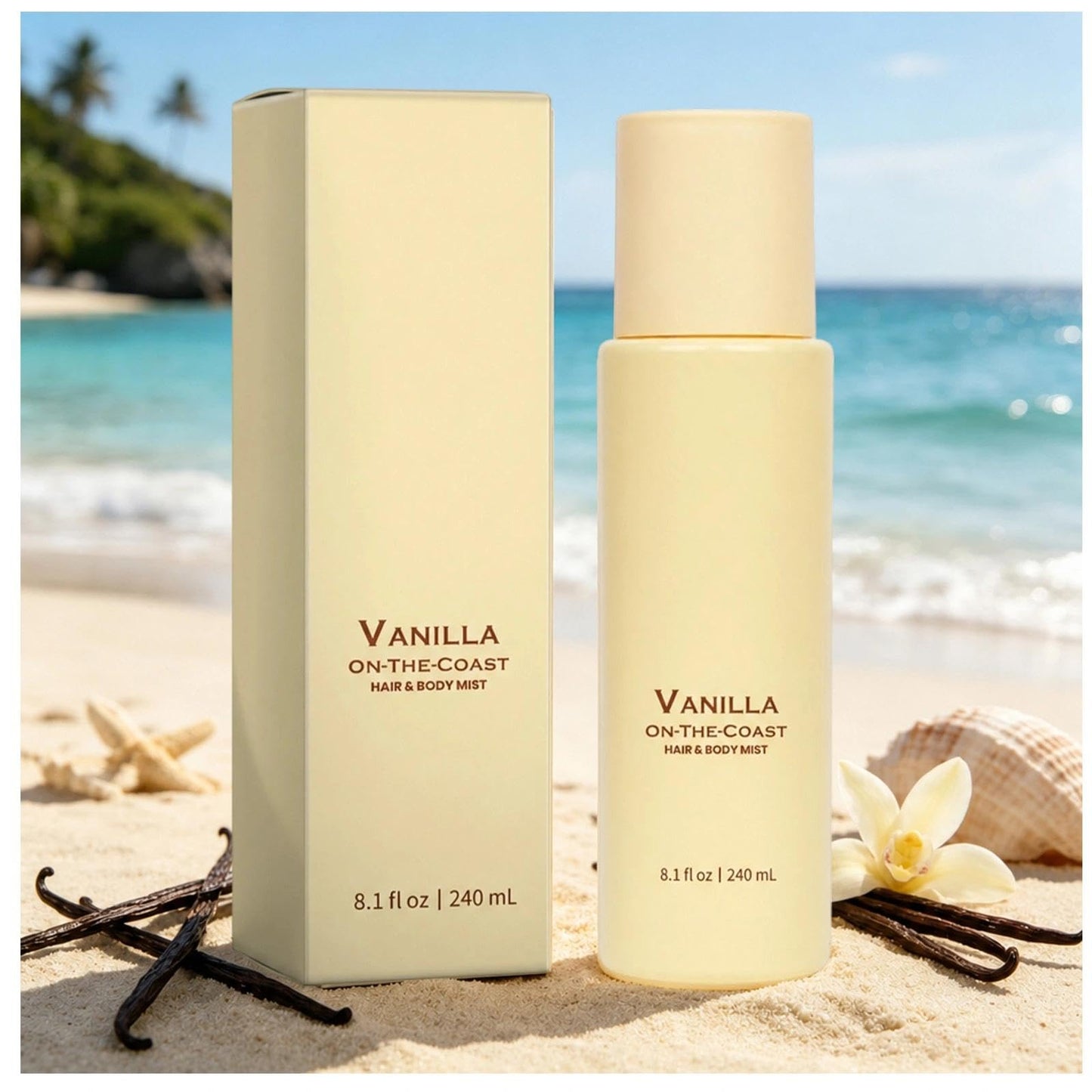 OFOBES Vanilla Beach Fragrance Spray, Vanilla on the Hair and Body Mist - Long Lasting Fragrance Spray, Natural & Vegan Beach Scent for Women, Alcohol-Free, 8.1floz