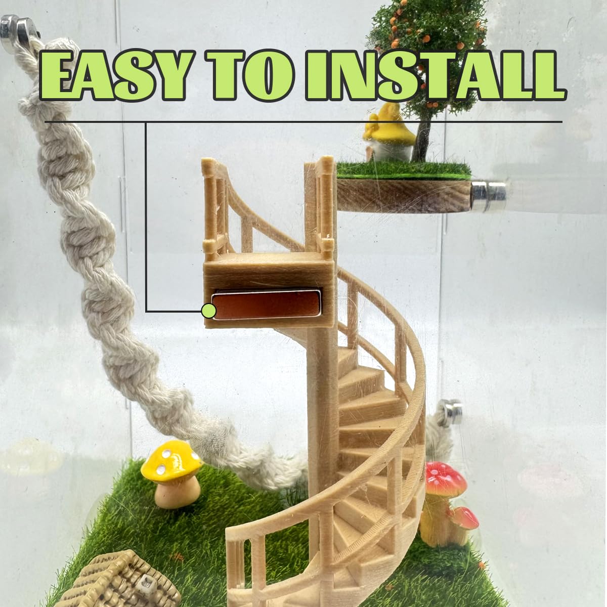 Jumping Spider Enclosure Accessories – Fun Spinning Stairs, Jumping Spider Climbing Toy with Magnetic Mount for Jumping Spider Enclosure Accessory Decoration (Beige)