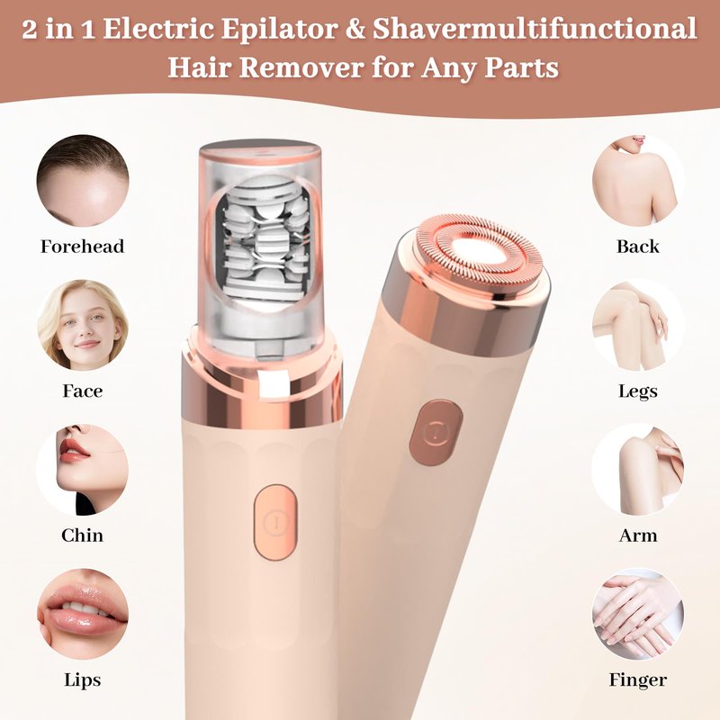 Women Face Epilator,2-in-1 Dual Head Gentle Face Razor with Built-in LED Light Precision Perfect for Lips,Upgrades Rechargeable Electric Hair Removal Device,Chin,Neck,Leg,Arms and Cheeks