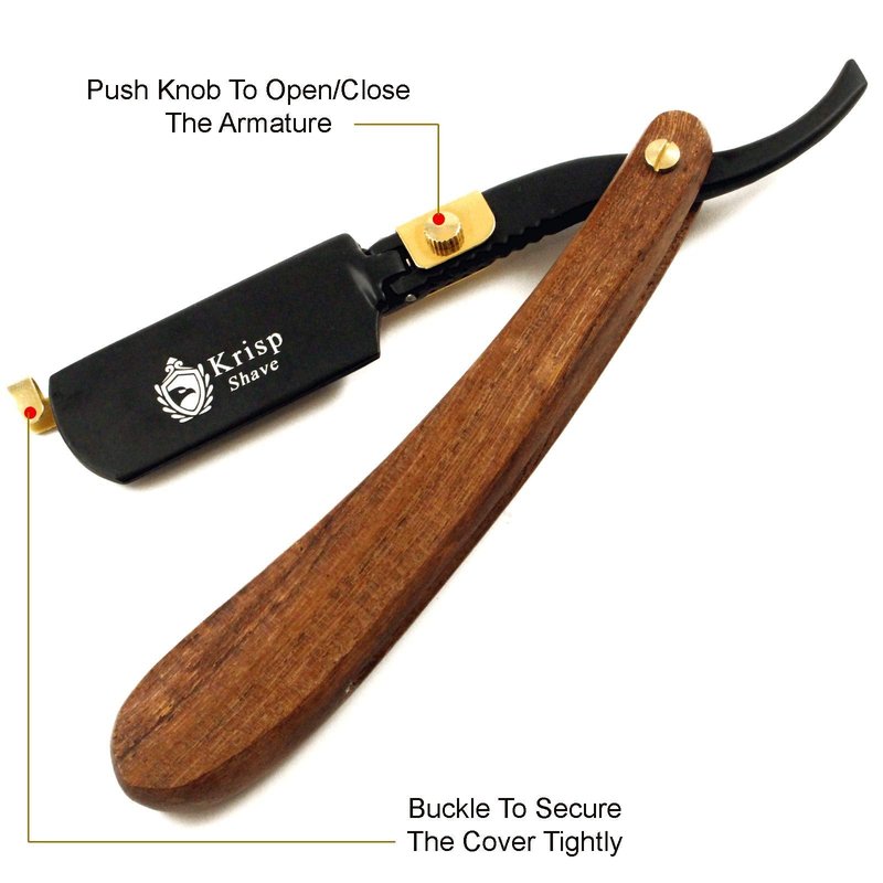 Professional Classic Straight Edge Barber Razor For Close Shaving - Salon Quality Men's Beard Cut Throat Shavette Manual Razor (Wooden Handle) With 5 Shaving Blades By Krisp Shave