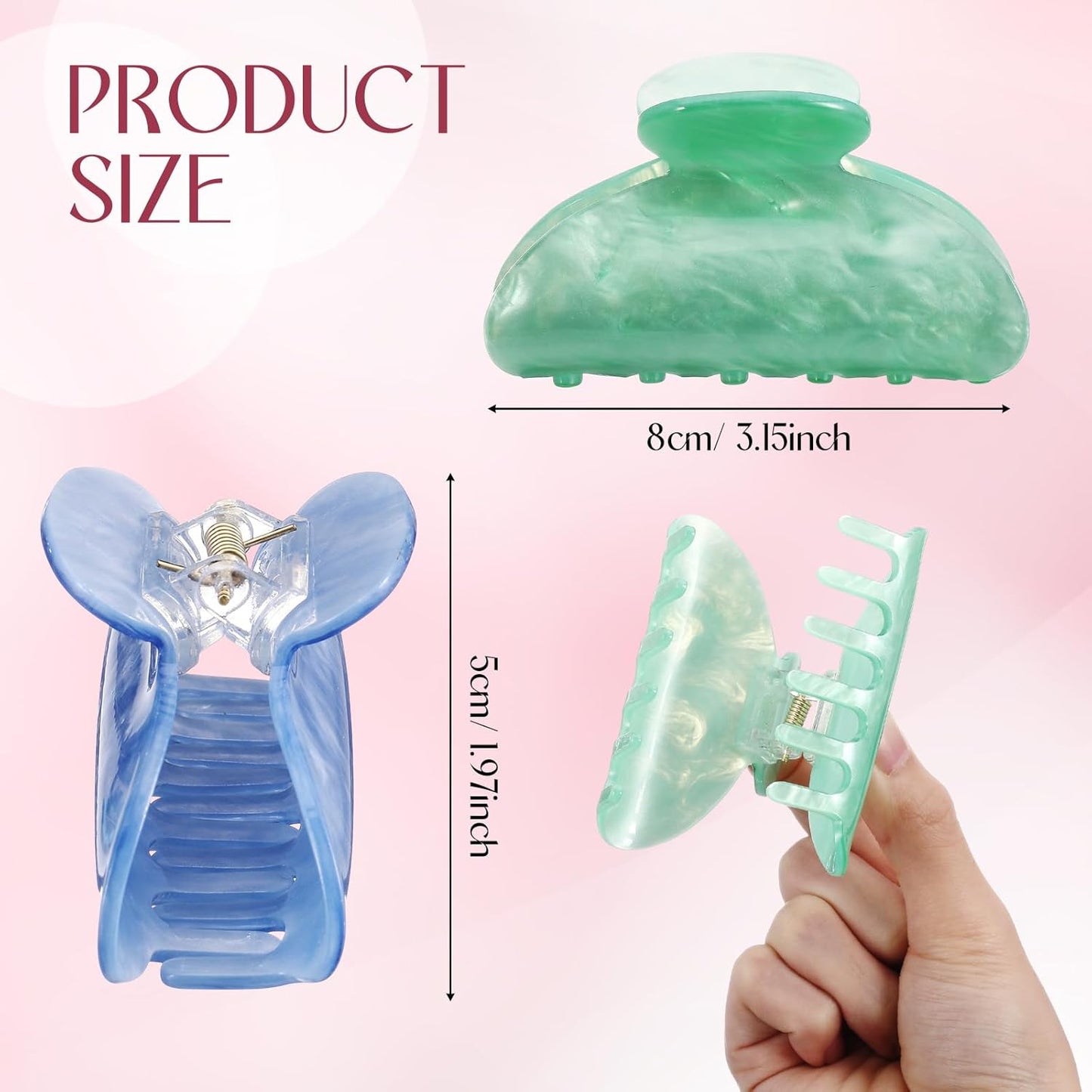 Large Acrylic Hair Claw Clips for Women - 8 Pcs Non-Slip Strong Hold | French Turquoise Color