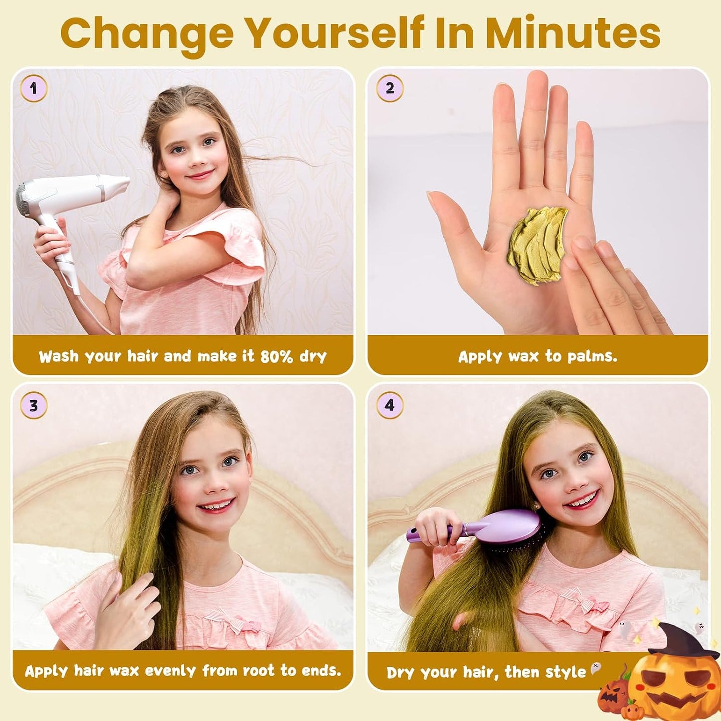 Temporary Gold Hair Color Wax - Washable Blonde Styling Gel for Kids | Ideal for Cosplay & Halloween