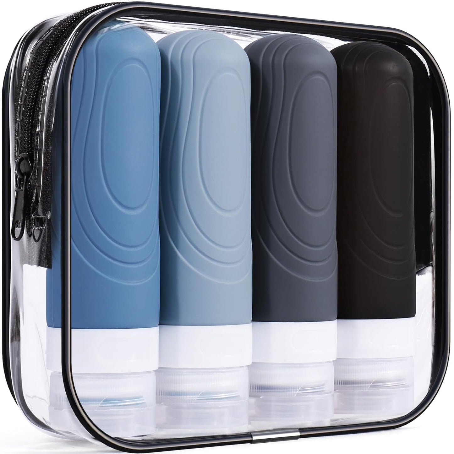 Travel Bottles for Toiletries - TSA Approved 3oz Leak Proof Silicone Containers | Easy Squeeze, Portable (4 Pack) - Black