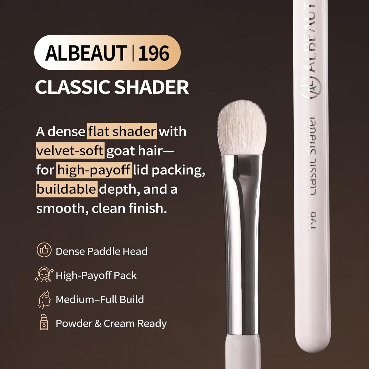 Eye Shadow Brush - Dense & Soft Applicator for Smokey Eyes | Classic Shader (196)