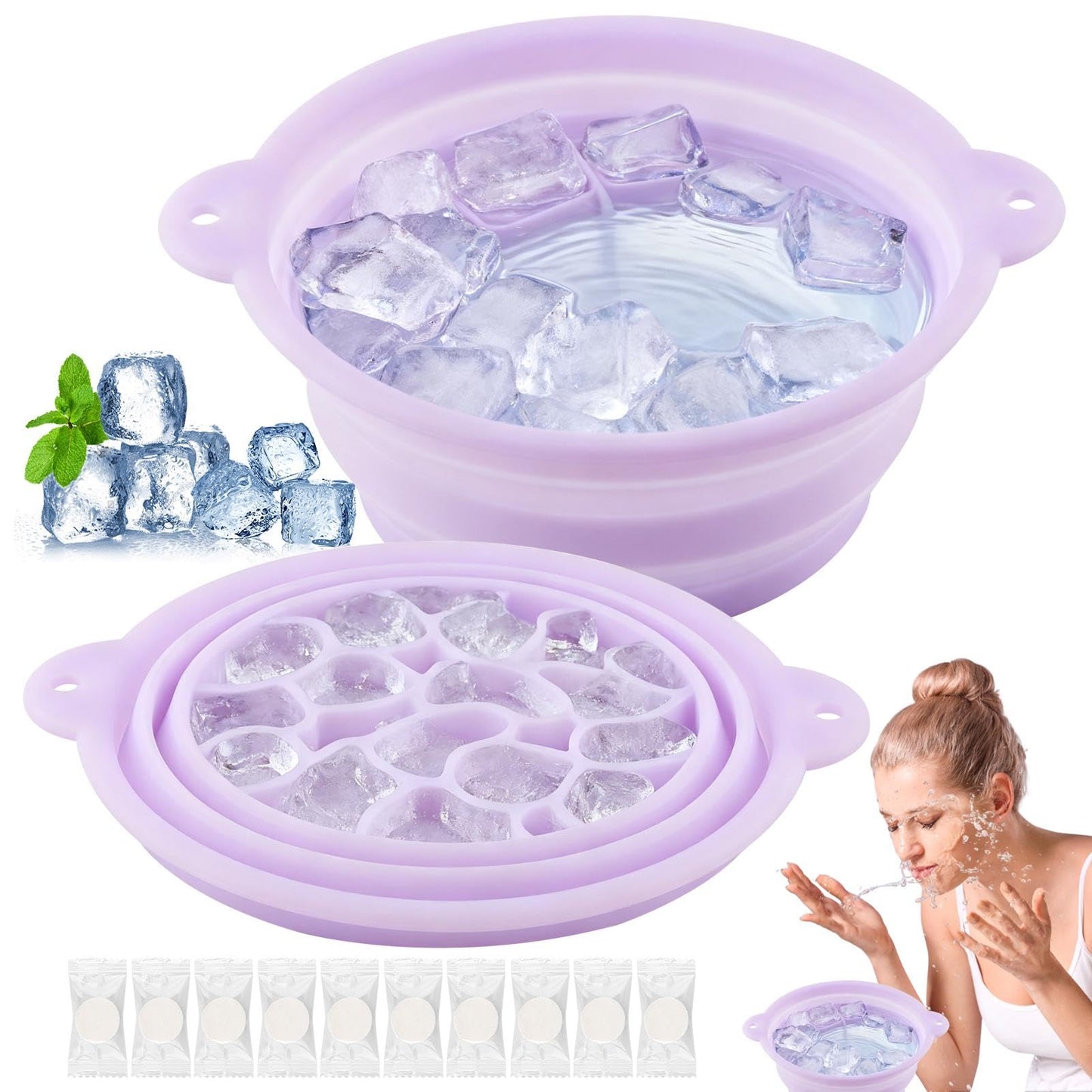 Face Bowl for Ice with Built-In Ice Tray, Collapsible Silicone Facial Ices Bath Bowl for Cold Plunge Therapys, Skin Tightening & Acne Relief, Portable Spa Tool for Home Travel