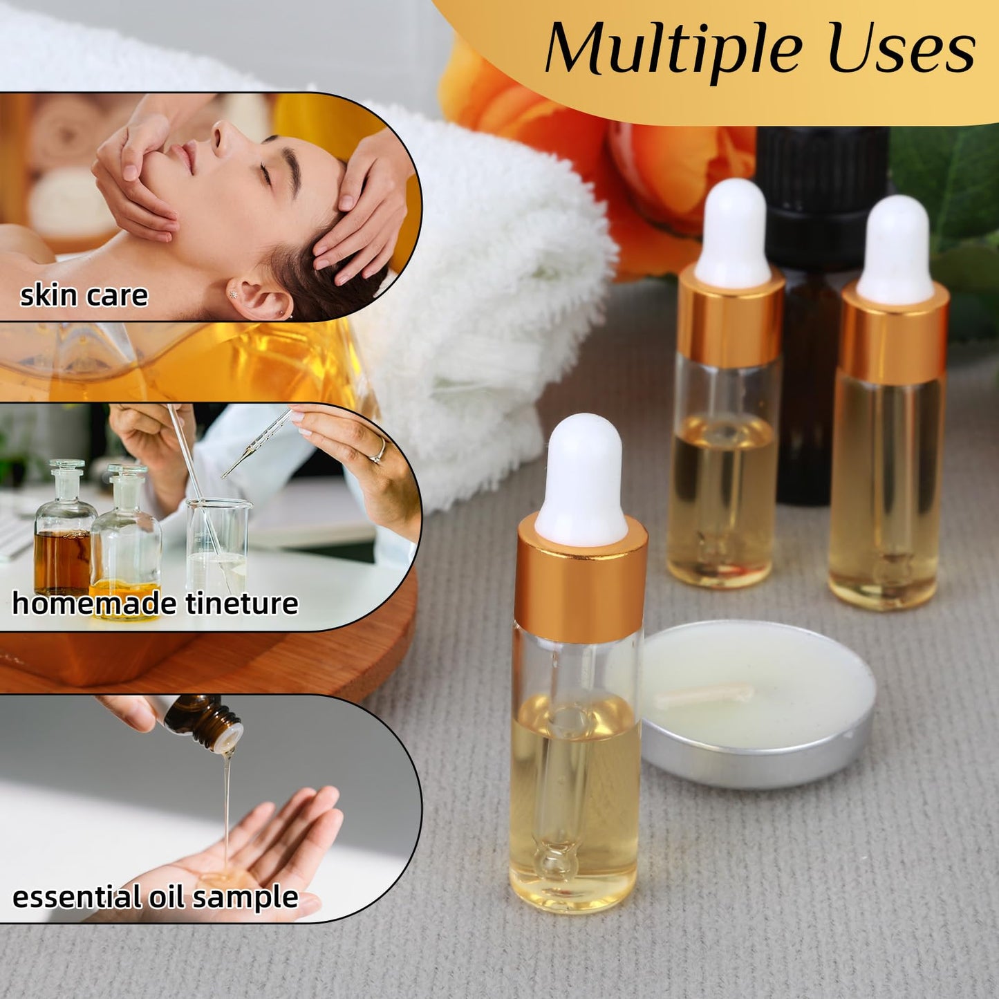 AGZHTYJQ 36pcs 5ml Mini Cuticle Oil Dropper Bottle Serum Travel Container Clear Glass Dropper Bottle For Perfume Cosmetics Liquid Aromatherapy Lab Sample Bottles With 2 Droppers