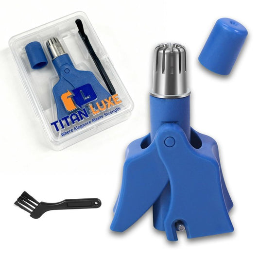 Titan Luxe Stainless Steel Hair Trimmer for Men and Women | Manual Nose and Ear Hair Trimmer | Nose Clippers, 360° Rotating Hair Trimmers | Washable Nose Hair Remover | Blue