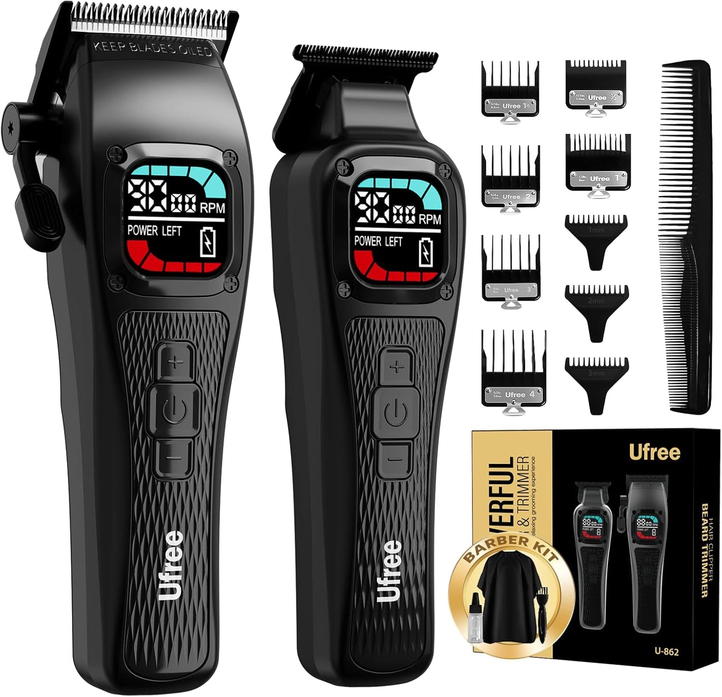 Professional Hair Clippers for Men - Cordless Barber Trimmer Set with DLC Blades | Precision Cutting Kit