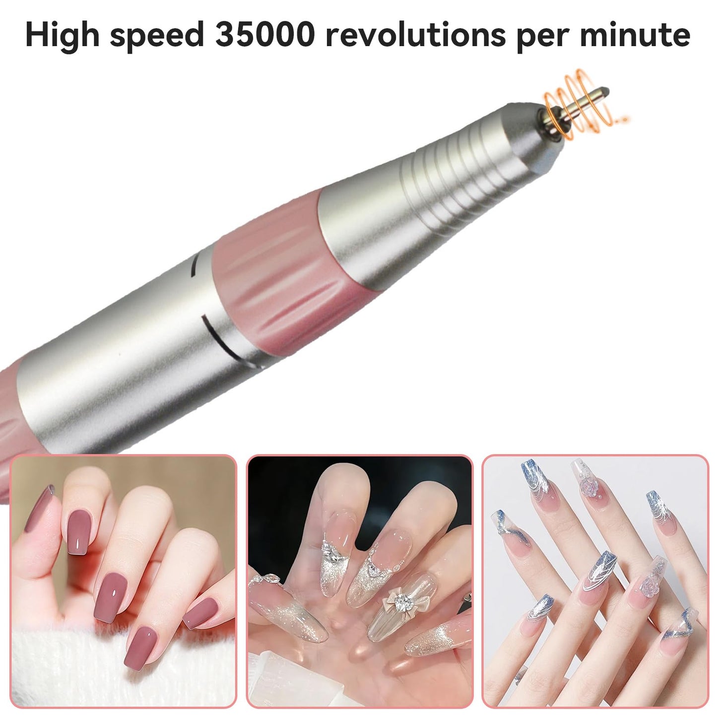35000rpm Electric Nail Drill Pen, Nail Drill Handpiece Replacement, Aluminum Alloy File Acrylic Powder Remover Gel Polisher Grinder Portable Manicure Pedicure Art Tool
