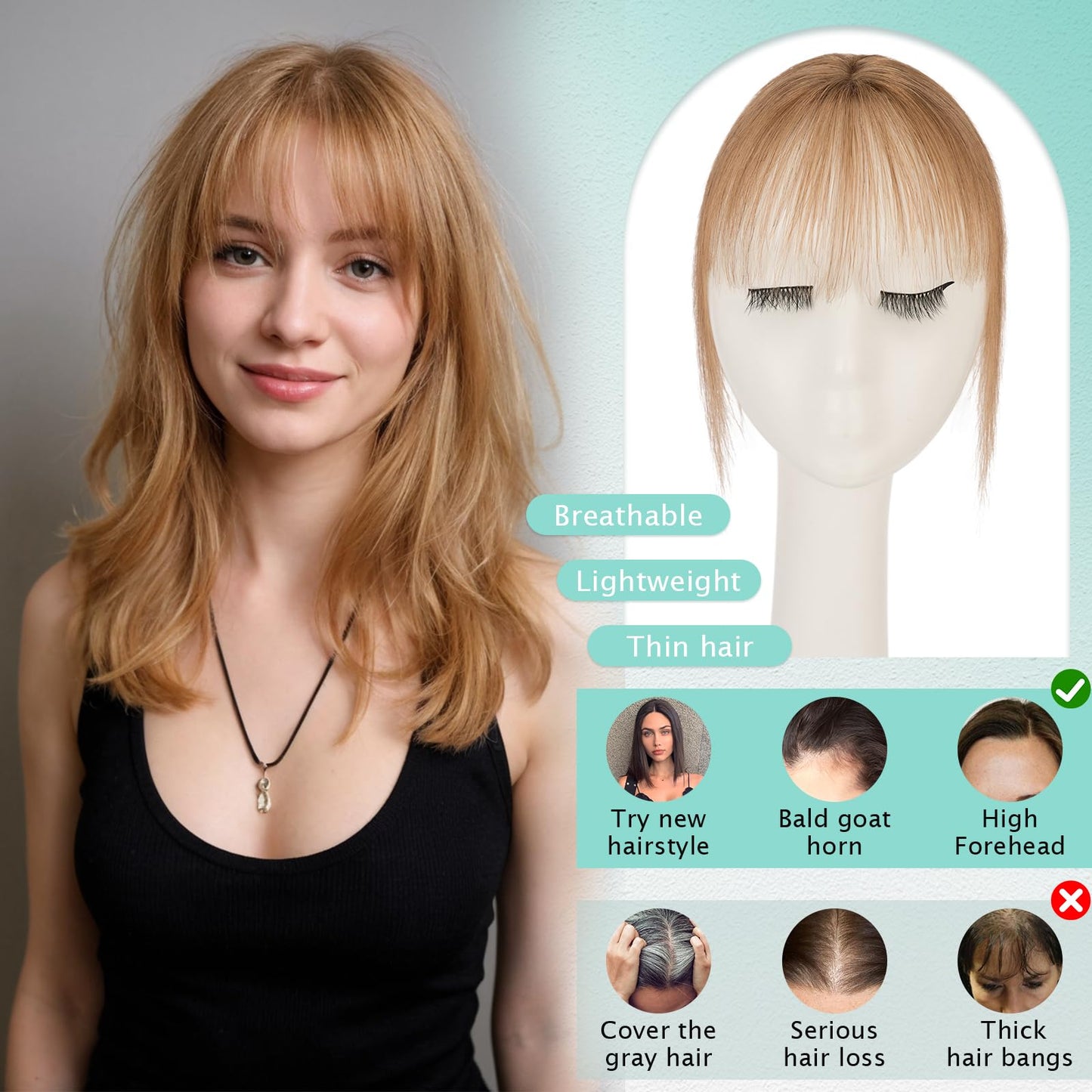 Benehair Clip on Bangs Real Human Hair with 360° Full Coverage, 3D Air Bangs for Daily Wear, Wispy Bang Natural Seamless Fit for Women French Bang Light Brown #06