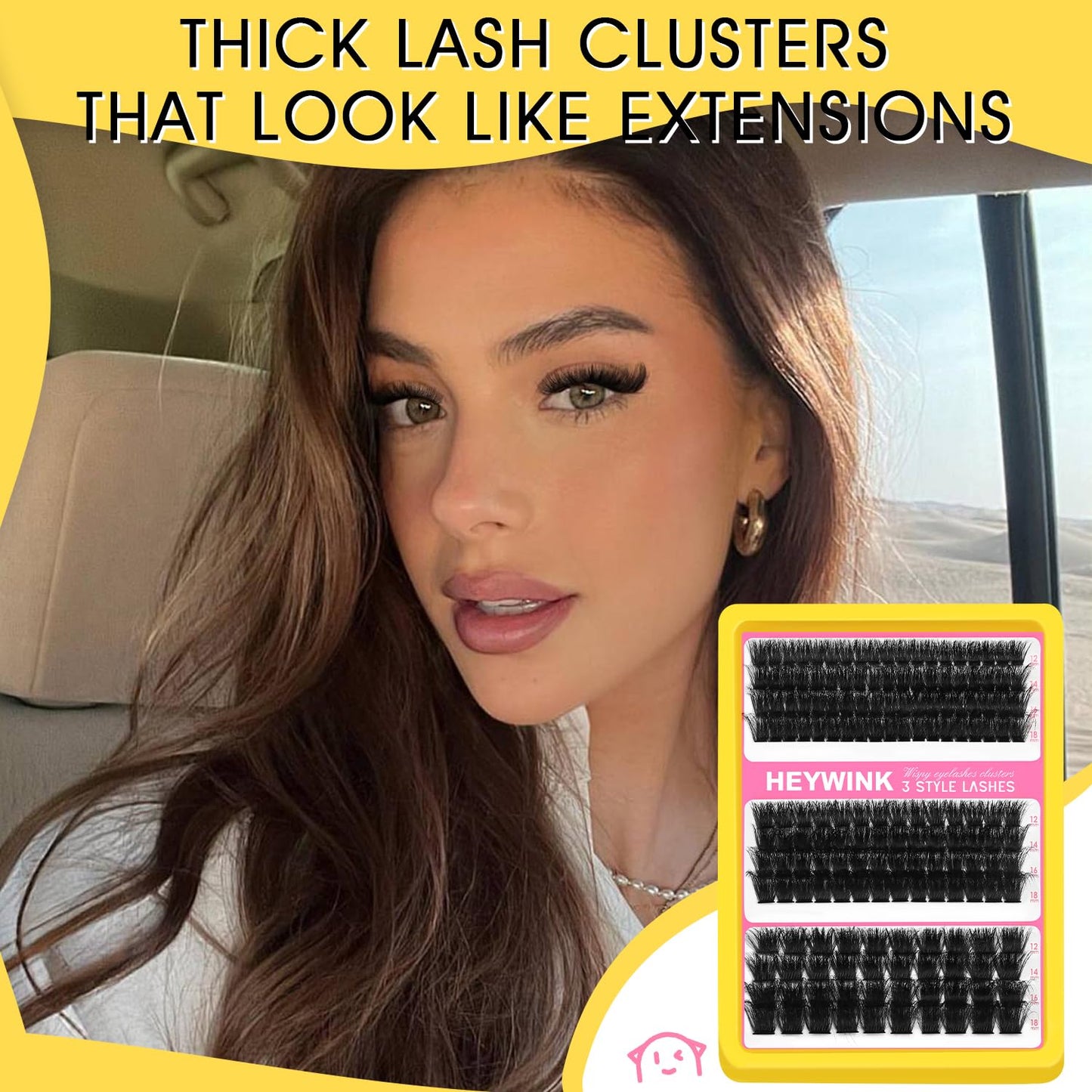 HEYWINK Lash Clusters Kit 60D 80D 100D Thick Cluster Eyelash Extensions 12-18mm Lash Clusters Individual Lash Extensions DIY Clusters Lashes Extension at Home (60D+80D+100D 12-18MM Kit)