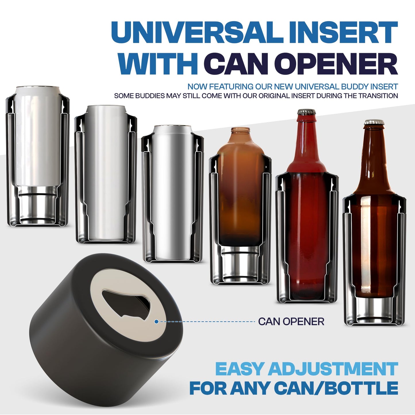 Frost Buddy Universal Can Cooler - Fits All - For Regular 12 & 16 oz or Slim-Size Bottles - Insulated Double-Walled Stainless Steel (MatteBlack)
