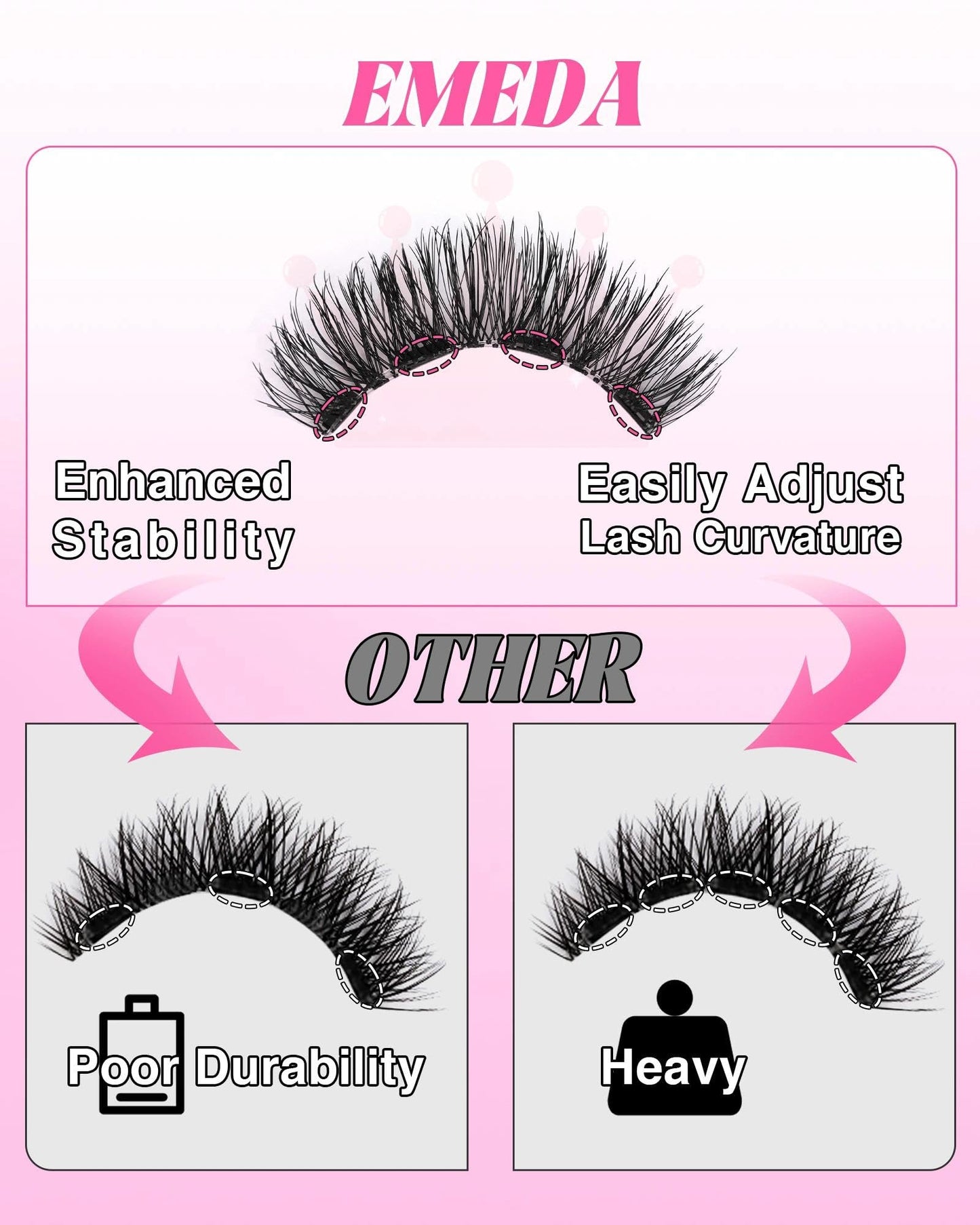 EMEDA Magnetic Eyelashes Natural Look No Glue Reusable Magnetic Lashes with Applicator, Faux Mink Lashes Lightweight & Comfortable for Women Sensitive Eyes Daily Makeup with Mirror Case (Natural)