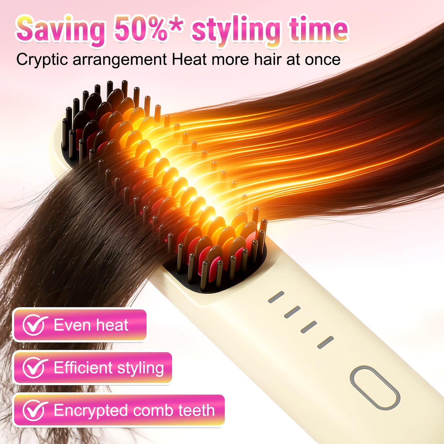 Hair Straightener Brush for Short Hair, 2026 Upgraded Cordless Straightening Brush with 30s Fast Heat, 4 Temperature Settings, Ionic & Ceramic Care, USB-C Rechargeable for Frizz-Free Styling (B-Pink)