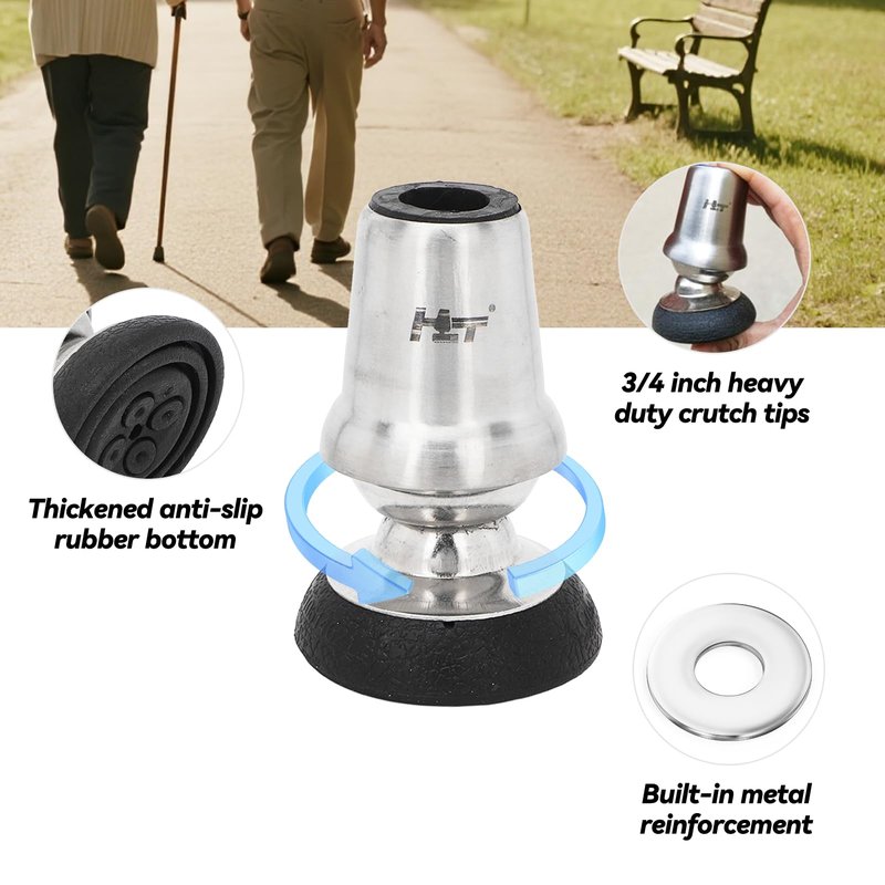 Crutch Tips 3/4 Inch, All Terrain Non Slip Walking Cane Tips Replacement with 360° Rotation, 0.75 Inch Heavy Duty Universal Rubber Cane Tips for Canes, Walking Sticks, Hiking Stick, Seniors Crutches