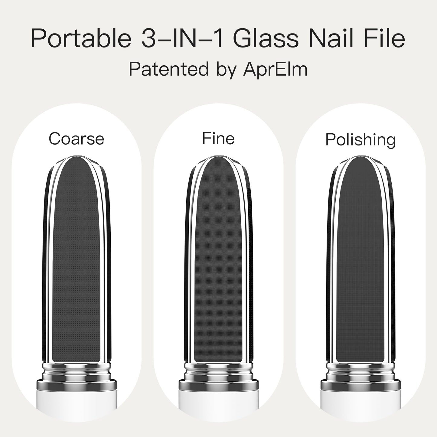 APRELM Portable 3-in-1 Glass Nail File with Case, Reusable 3-Sided Nail Files and Buffers for Natural Nails, Coarse/Fine/Polishing Mini Nail Files for Travel Outdoor Home (White)
