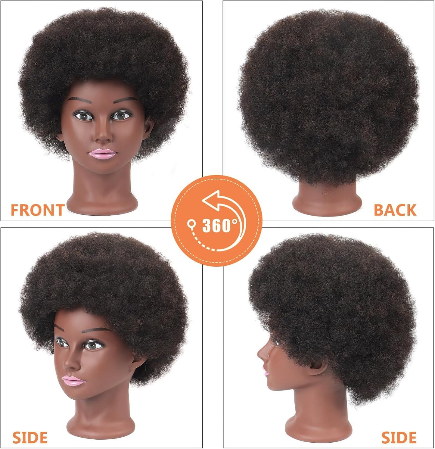 Sakalaka 10″ Afro Kinky Hair Mannequin Head with Stand for Braiding Hair Training 100% Human Hair Mannequin Head Cosmetology Doll Head for Styling Cutting & Twist Sets