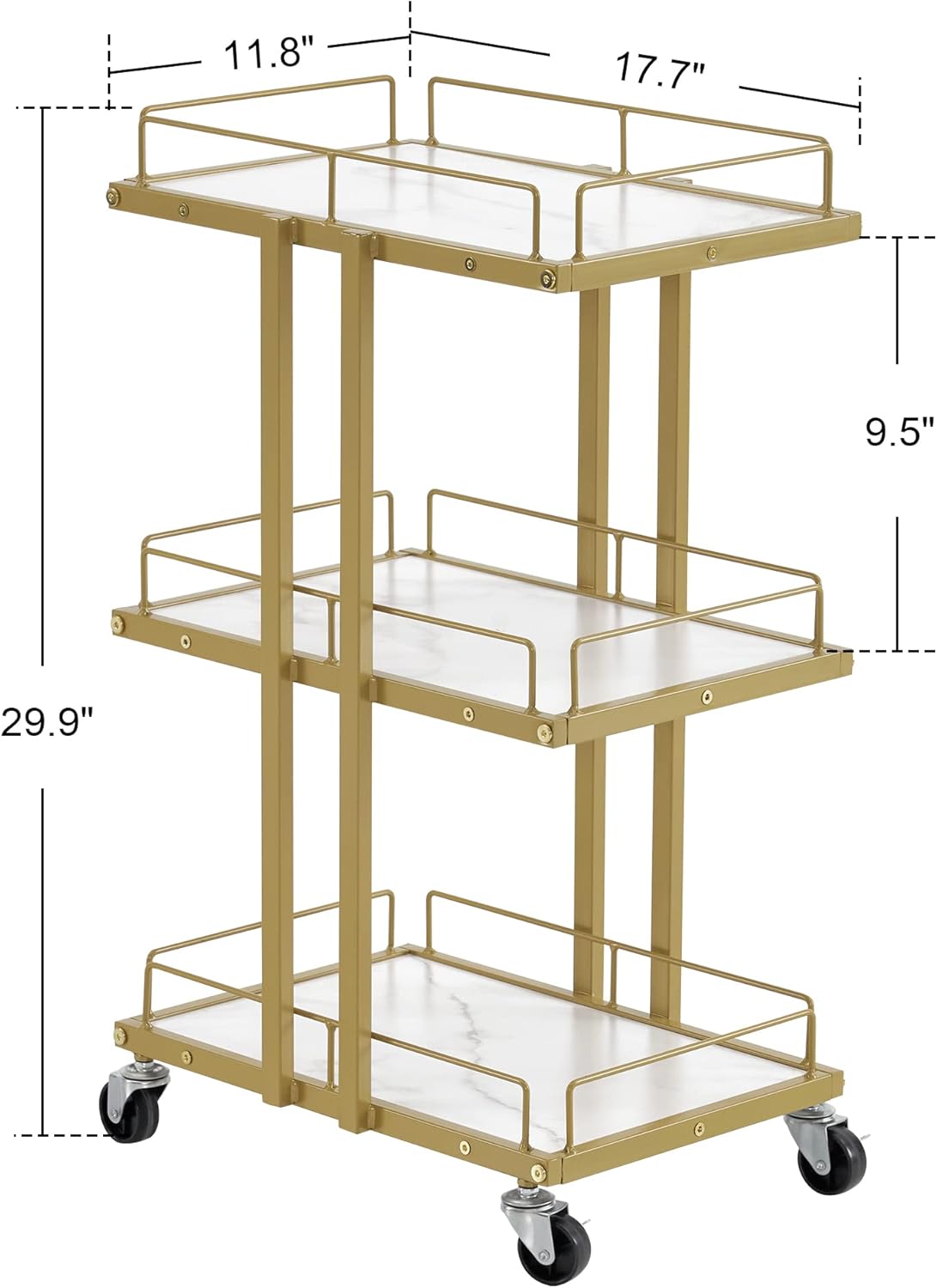 Salon Cart - Multi-Functional Rolling Trolley with 3 Drawers | Engineered Wood Shelves in White