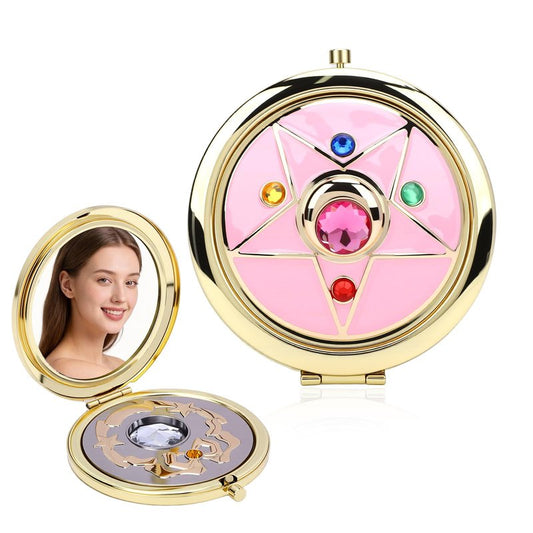 Saluaqui Anime Star Makeup Mirror, Cute Japanese Style Portable Folding Mirror with Crystal - 2.75 Inch Travel Purse Mirror, Unique Cosmetic Mirror & Cosplay Prop Gift for Women and Girls