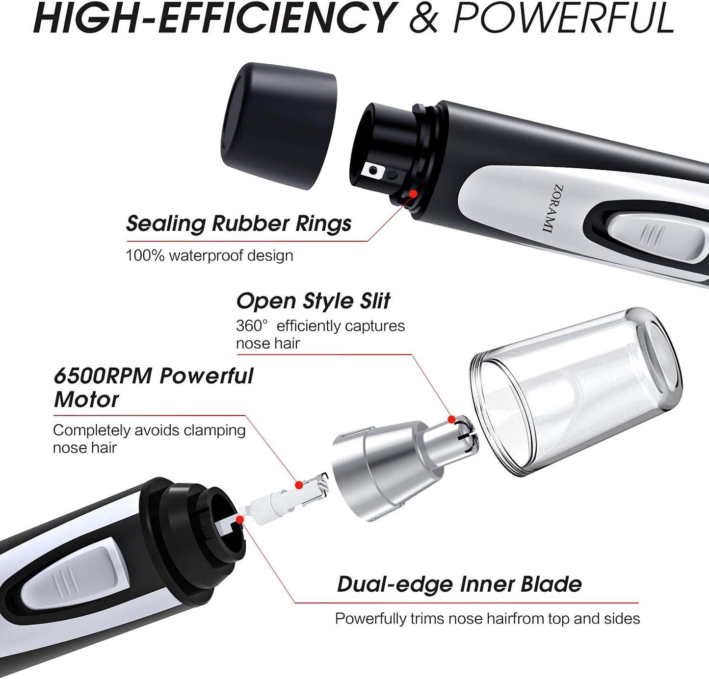 Ear and Nose Hair Trimmer - Professional Painless Facial & Eyebrow Clipper | IPX7 Waterproof, Dual Edge Blades, Battery-Operated