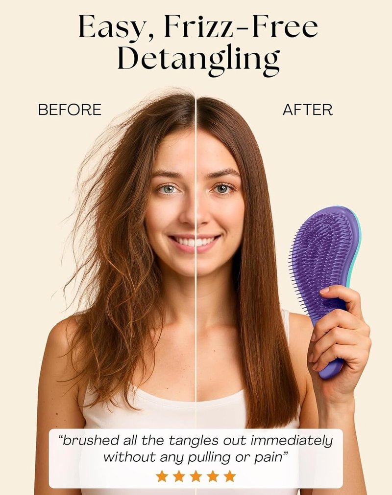 Detangler Hair Brush for Curly, Thick & Straight Hair - Gentle Flexible Bristles for Women, Kids & Toddlers | Ombre Design
