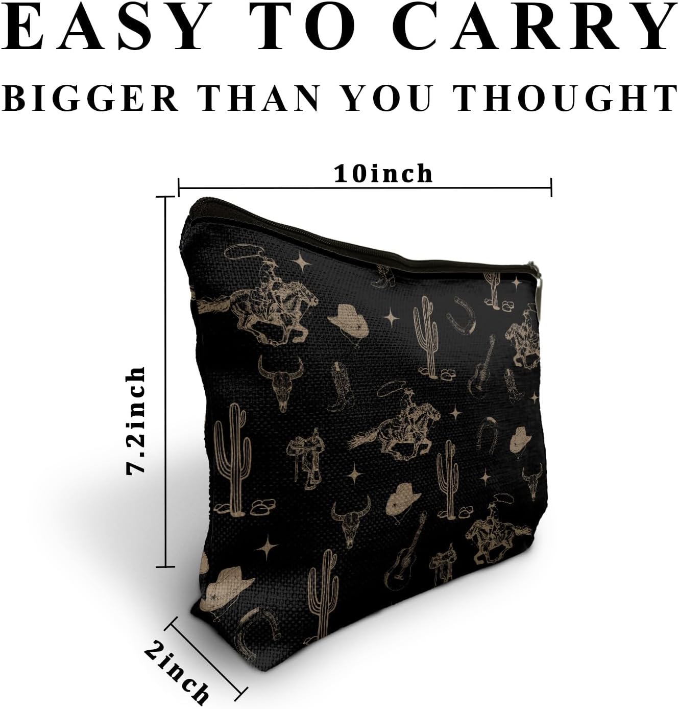 Boho Western Makeup Bag - Rustic Cow Skull & Cactus Design | Vintage Cosmetic Pouch for Women